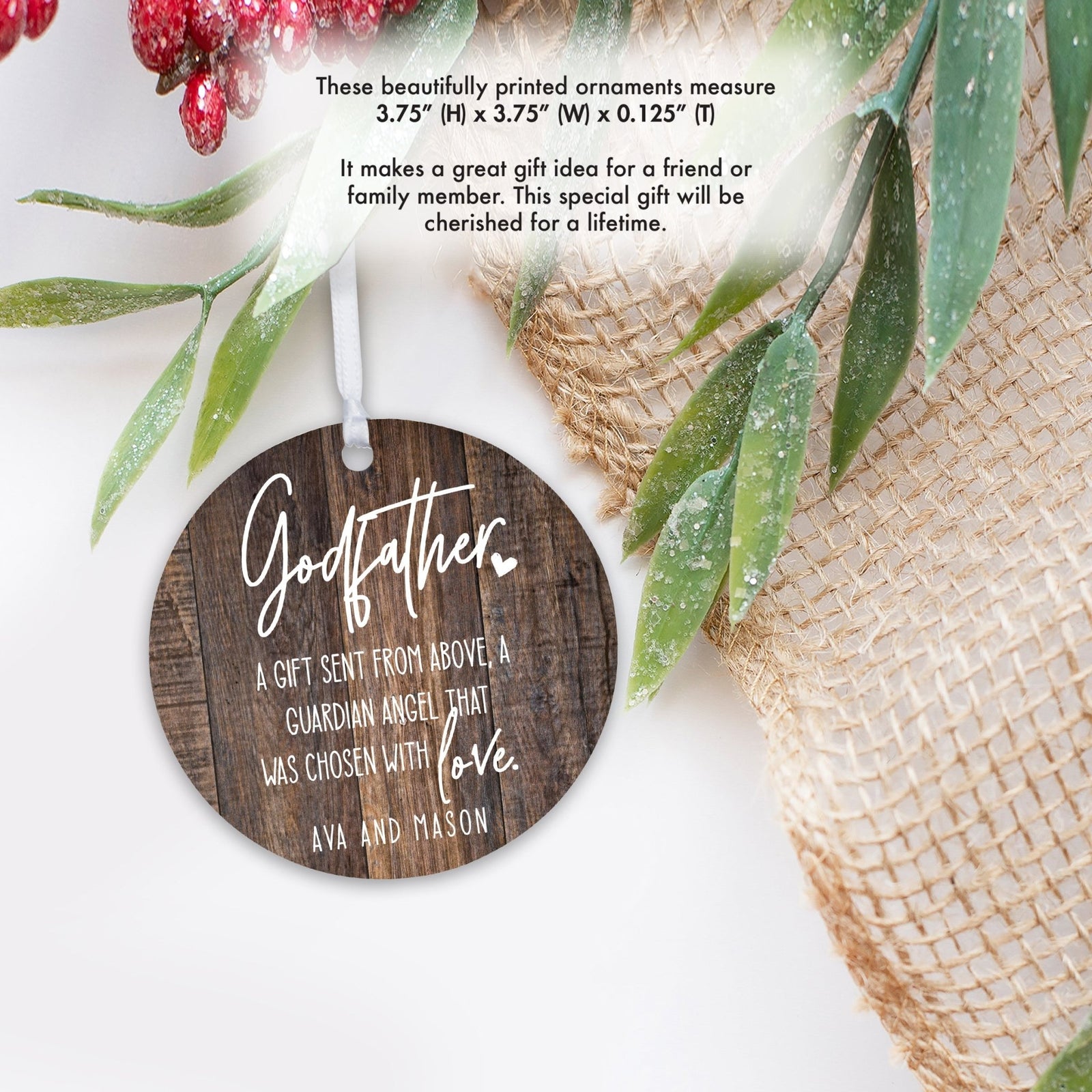 Personalized Unique Wooden Baptism Hanging Ornament Gift for Godfather - A Gift Sent From Above - LifeSong Milestones