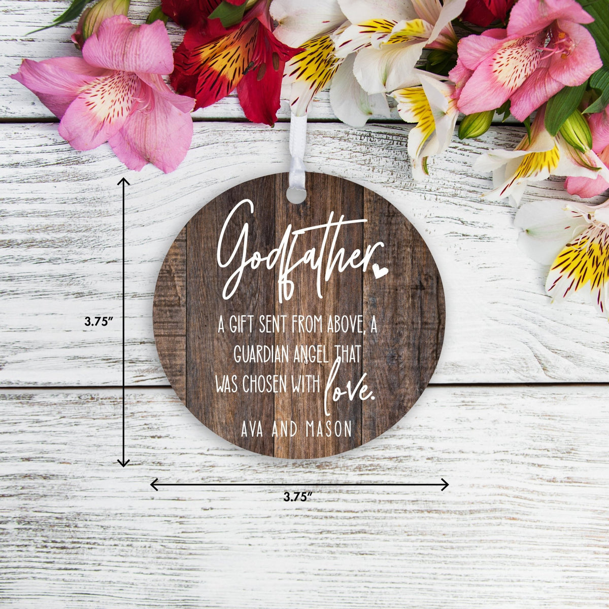 Personalized Unique Wooden Baptism Hanging Ornament Gift for Godfather - A Gift Sent From Above - LifeSong Milestones
