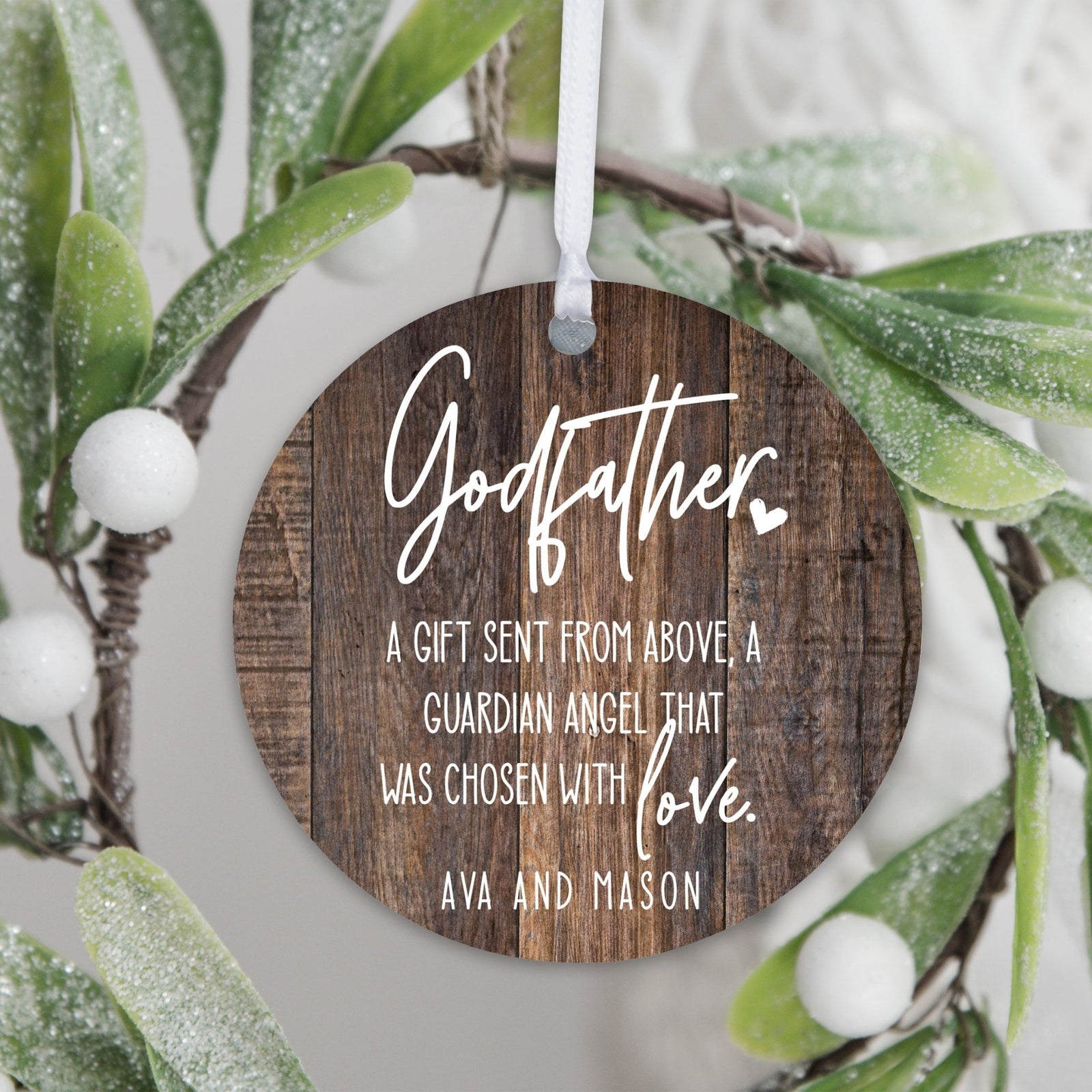 Personalized Unique Wooden Baptism Hanging Ornament Gift for Godfather - A Gift Sent From Above - LifeSong Milestones