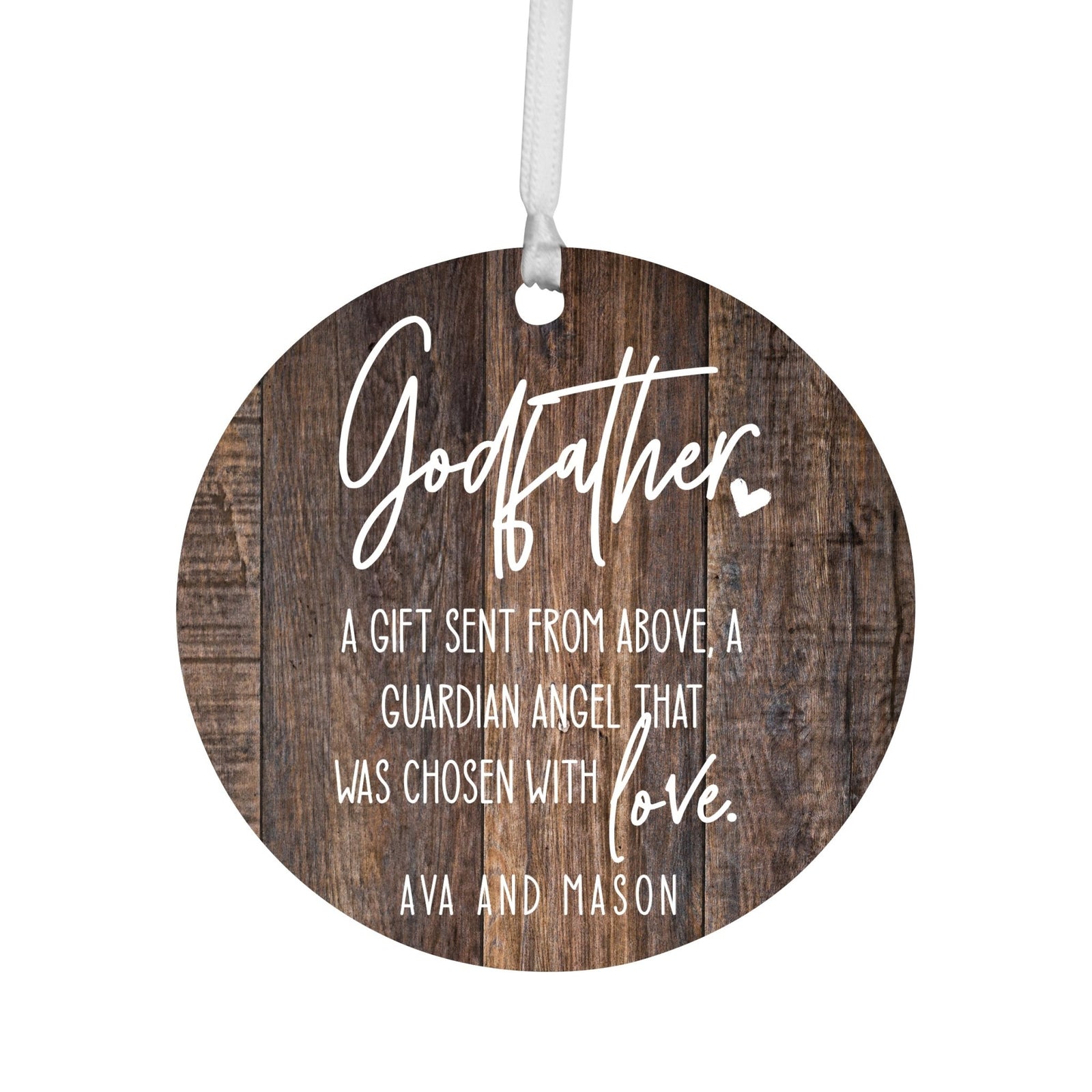 Personalized Unique Wooden Baptism Hanging Ornament Gift for Godfather - A Gift Sent From Above - LifeSong Milestones