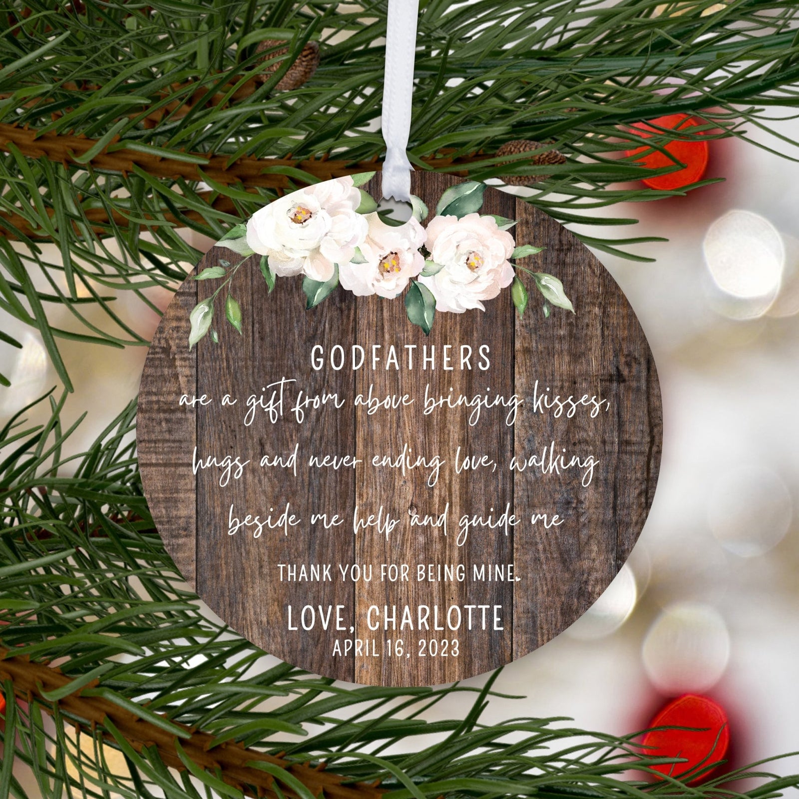Personalized Unique Wooden Baptism Hanging Ornament Gift for Godfather - Are A Gift From Above - LifeSong Milestones