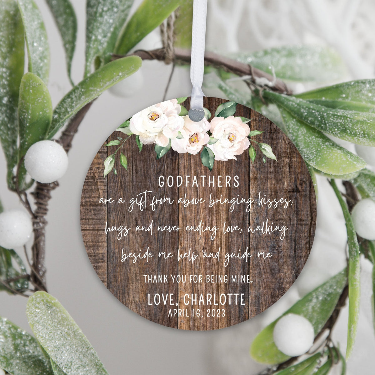 Personalized Unique Wooden Baptism Hanging Ornament Gift for Godfather - Are A Gift From Above - LifeSong Milestones