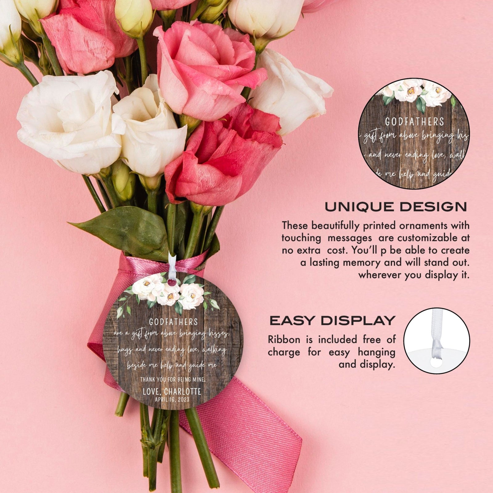 Personalized Unique Wooden Baptism Hanging Ornament Gift for Godfather - Are A Gift From Above - LifeSong Milestones