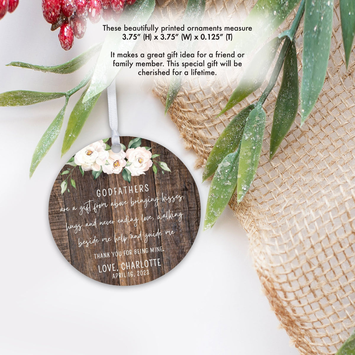 Personalized Unique Wooden Baptism Hanging Ornament Gift for Godfather - Are A Gift From Above - LifeSong Milestones