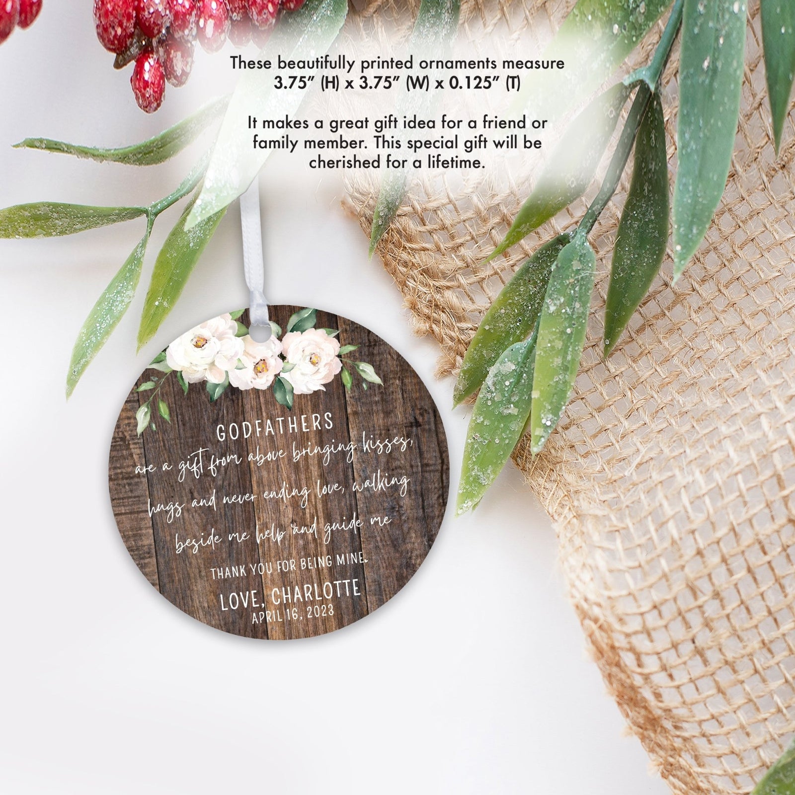 Personalized Unique Wooden Baptism Hanging Ornament Gift for Godfather - Are A Gift From Above - LifeSong Milestones