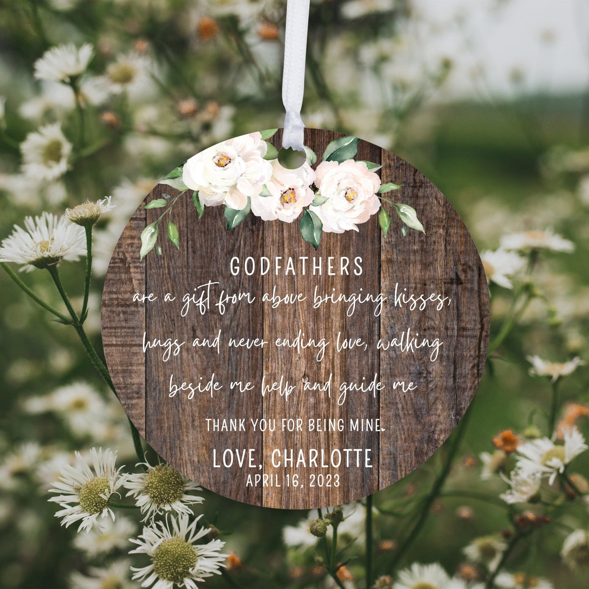 Personalized Unique Wooden Baptism Hanging Ornament Gift for Godfather - Are A Gift From Above - LifeSong Milestones