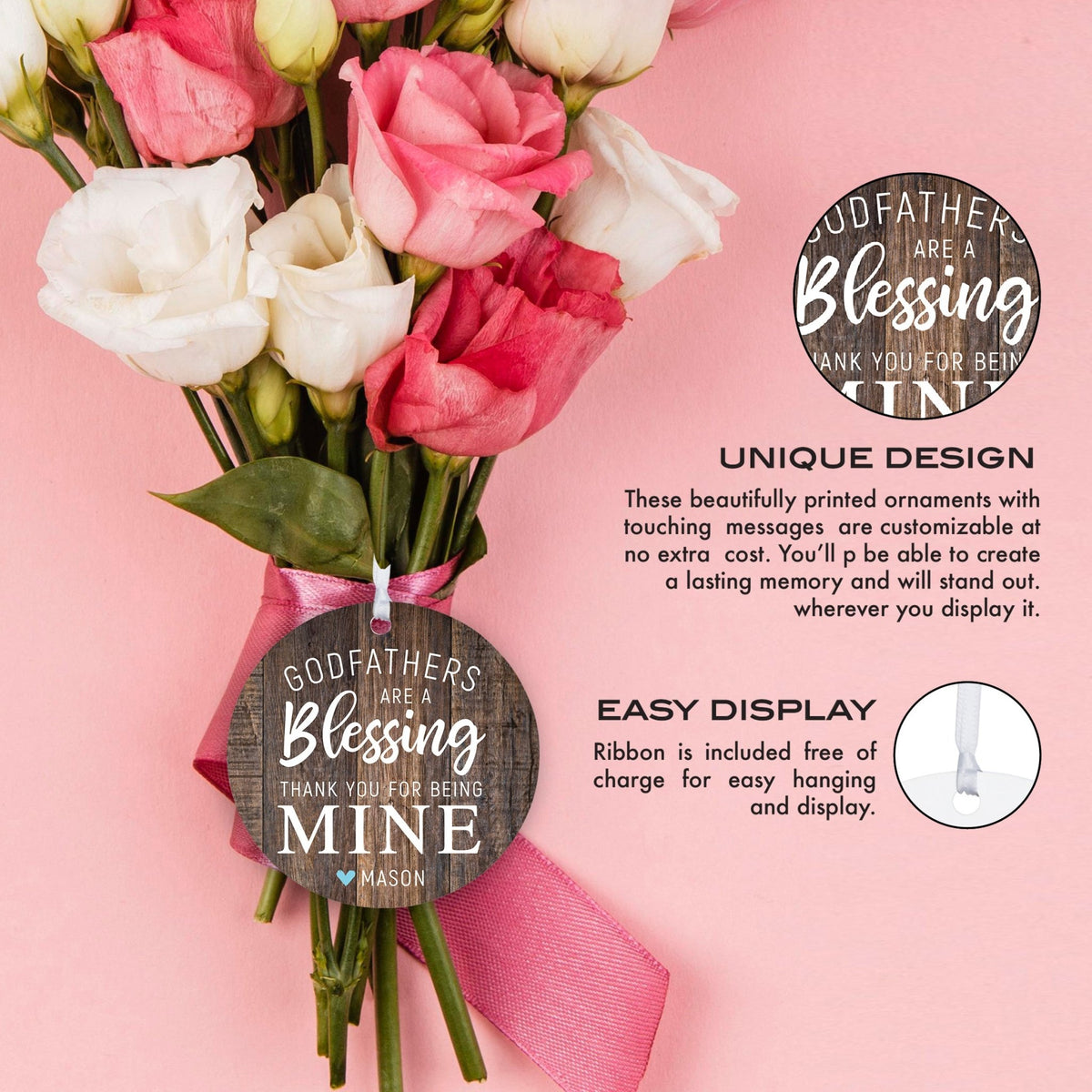 Personalized Unique Wooden Baptism Hanging Ornament Gift for Godfather - Thank You For Being Mine - LifeSong Milestones