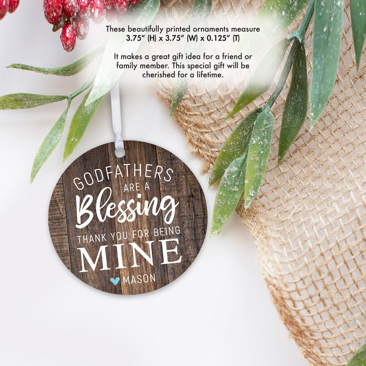 Personalized Unique Wooden Baptism Hanging Ornament Gift for Godfather - Thank You For Being Mine - LifeSong Milestones