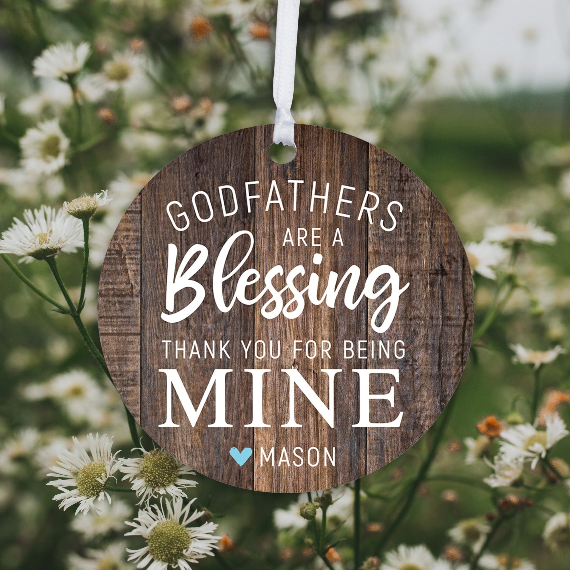 Personalized Unique Wooden Baptism Hanging Ornament Gift for Godfather - Thank You For Being Mine - LifeSong Milestones