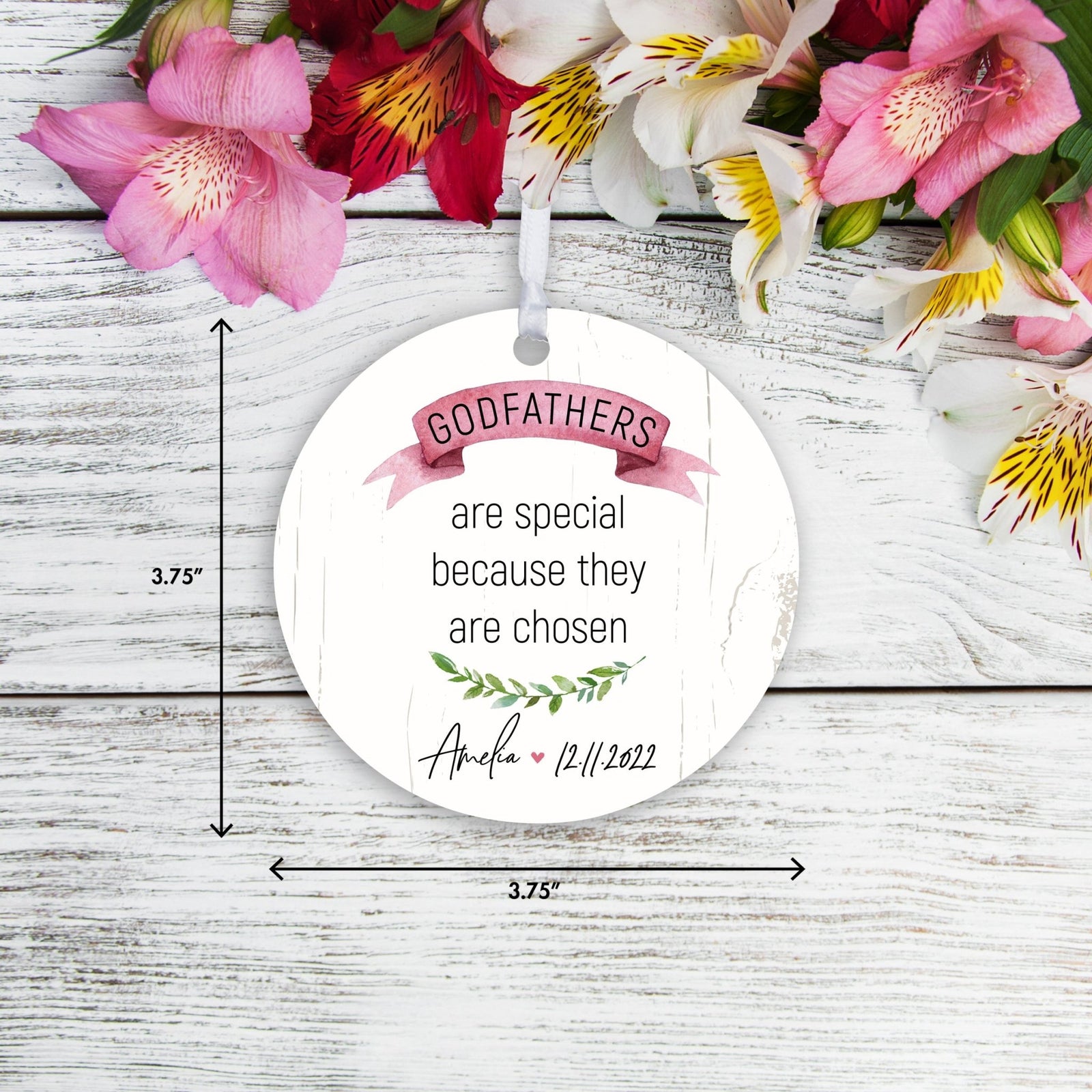 Personalized Unique Wooden Baptism Hanging Ornament Gift for Godfather - They Are Chosen - LifeSong Milestones