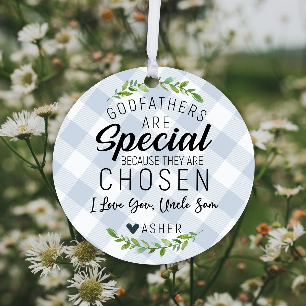 Personalized Unique Wooden Baptism Hanging Ornament Gift for Godfather - They Are Chosen - LifeSong Milestones