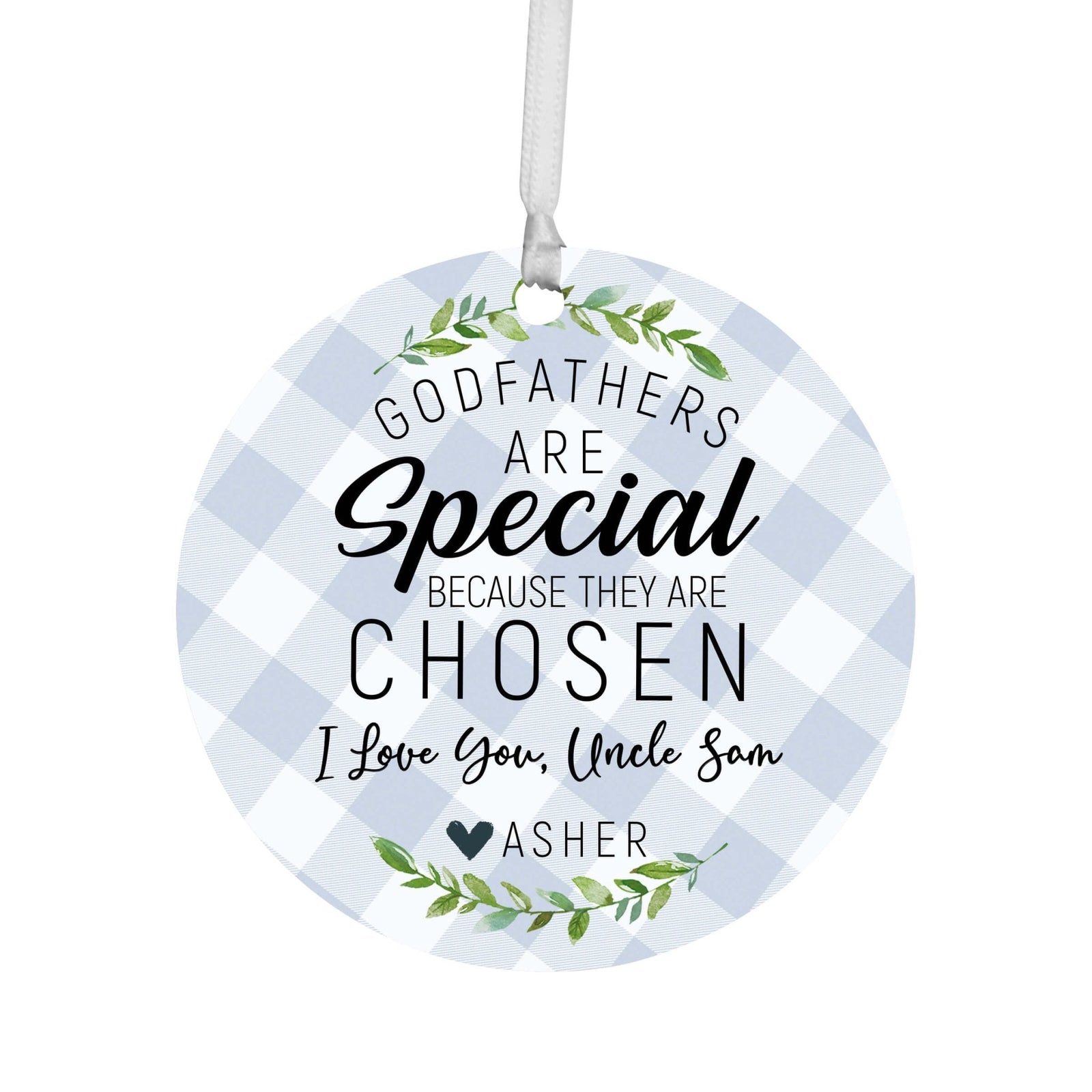 Personalized Unique Wooden Baptism Hanging Ornament Gift for Godfather - They Are Chosen - LifeSong Milestones