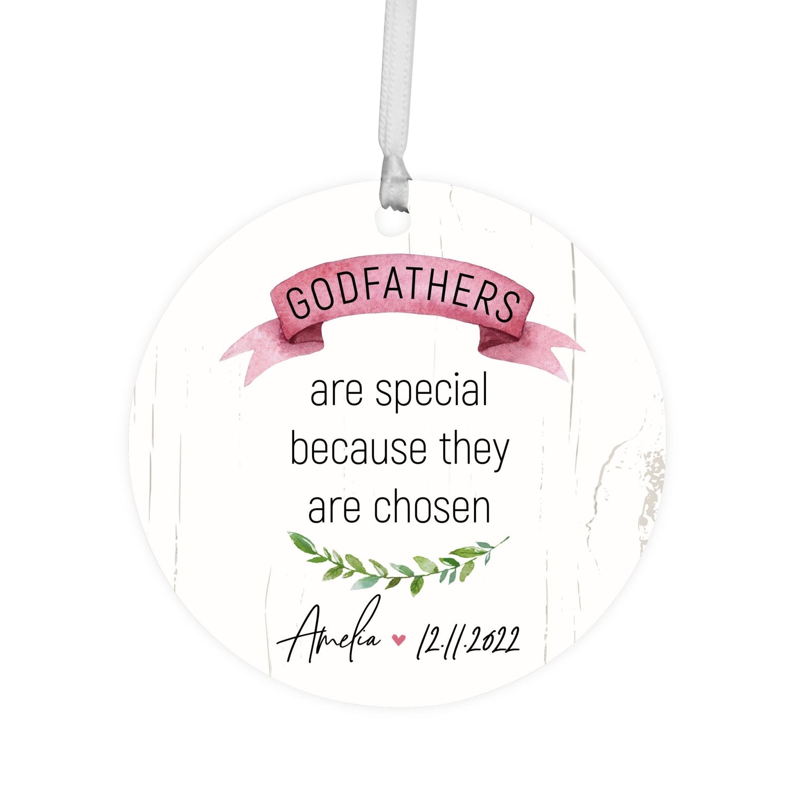 Personalized Unique Wooden Baptism Hanging Ornament Gift for Godfather - They Are Chosen - LifeSong Milestones
