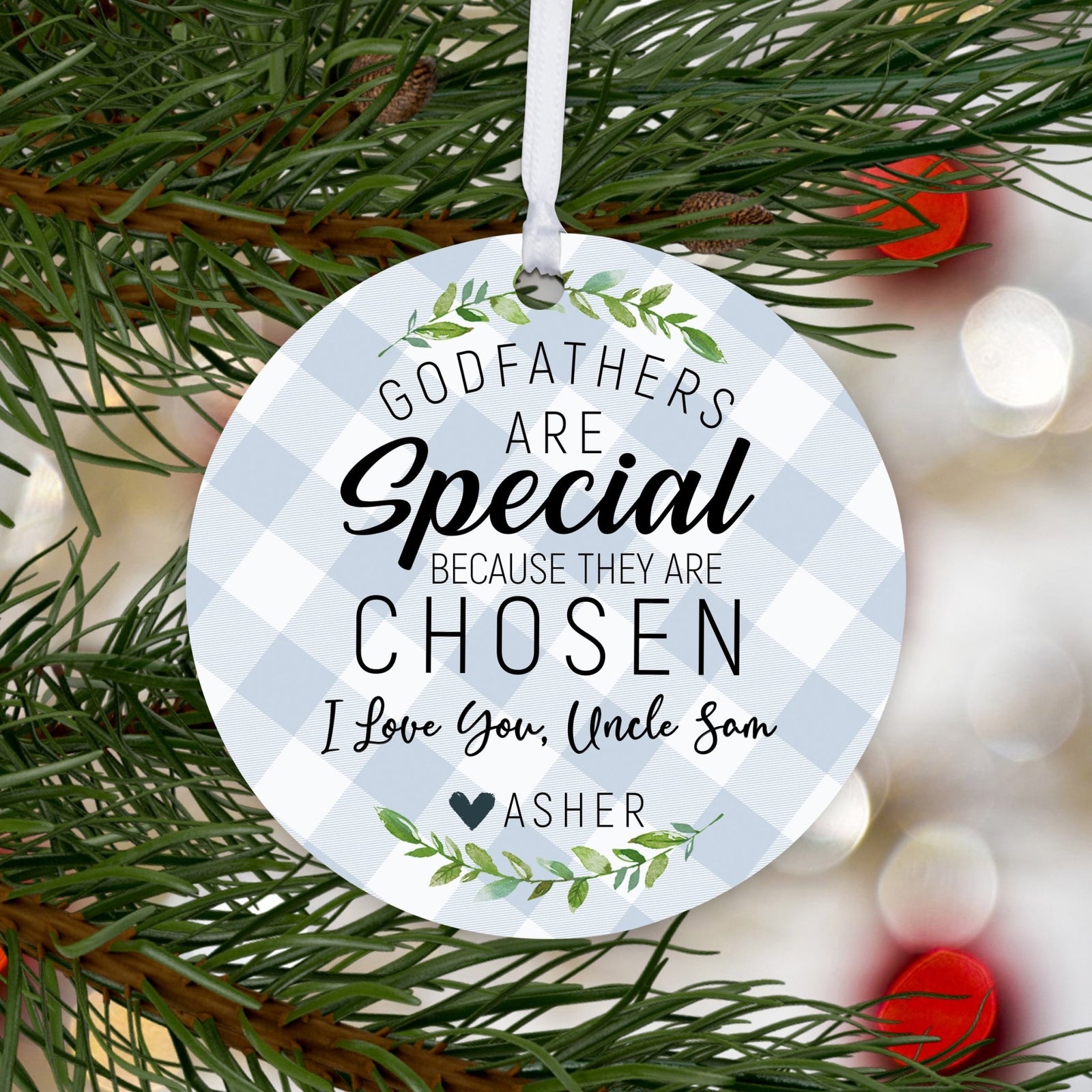 Personalized Unique Wooden Baptism Hanging Ornament Gift for Godfather - They Are Chosen - LifeSong Milestones