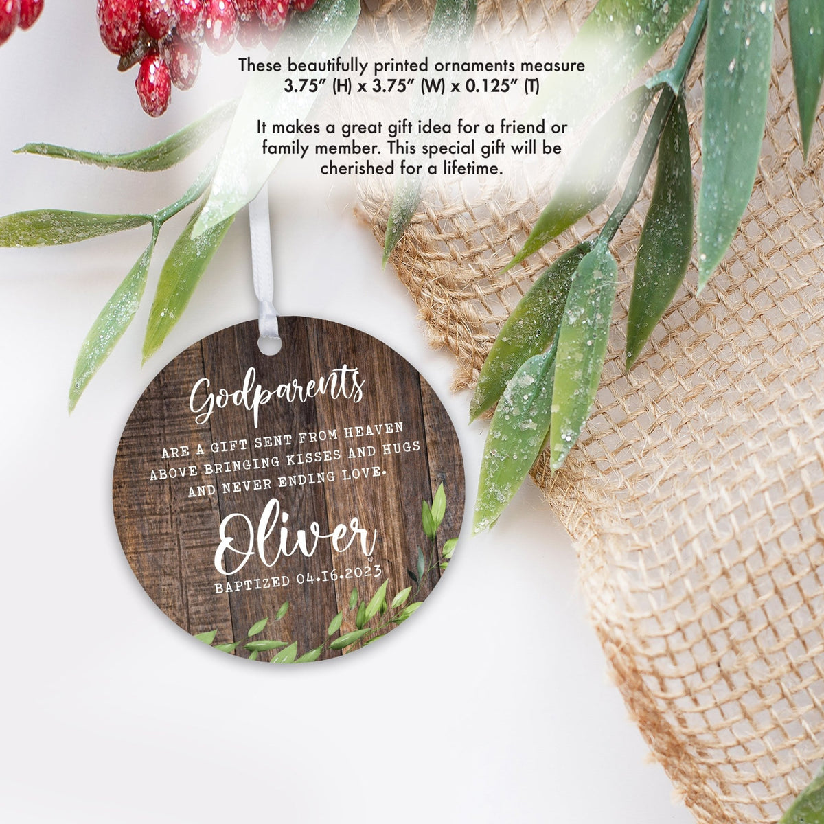 Personalized Unique Wooden Baptism Ornament Gift for Godchild - A Gift Sent From Heaven - LifeSong Milestones