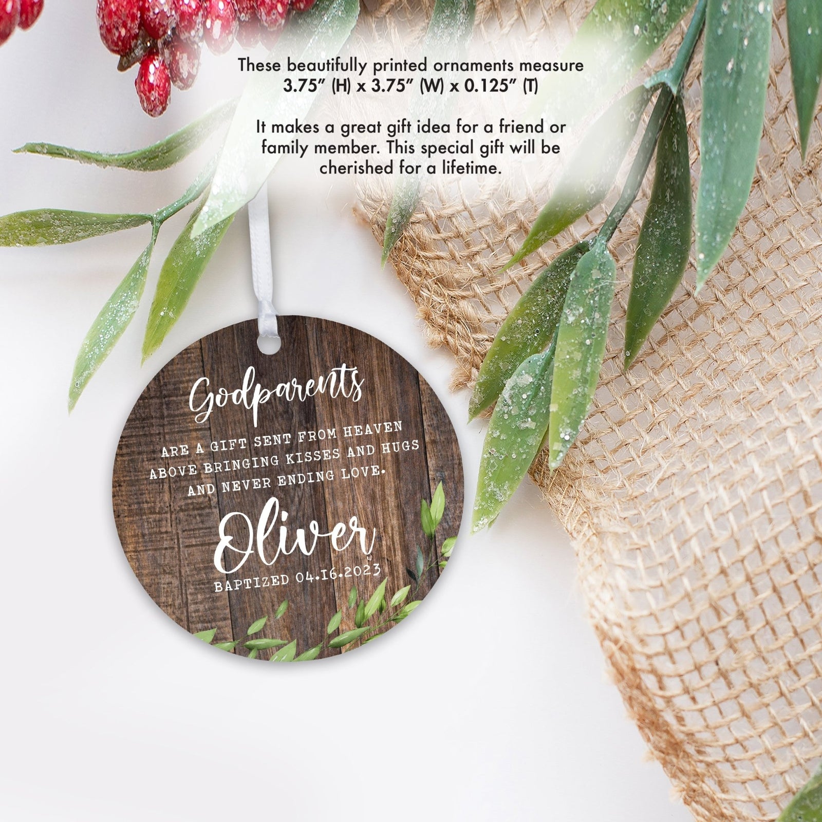 Personalized Unique Wooden Baptism Ornament Gift for Godchild - A Gift Sent From Heaven - LifeSong Milestones