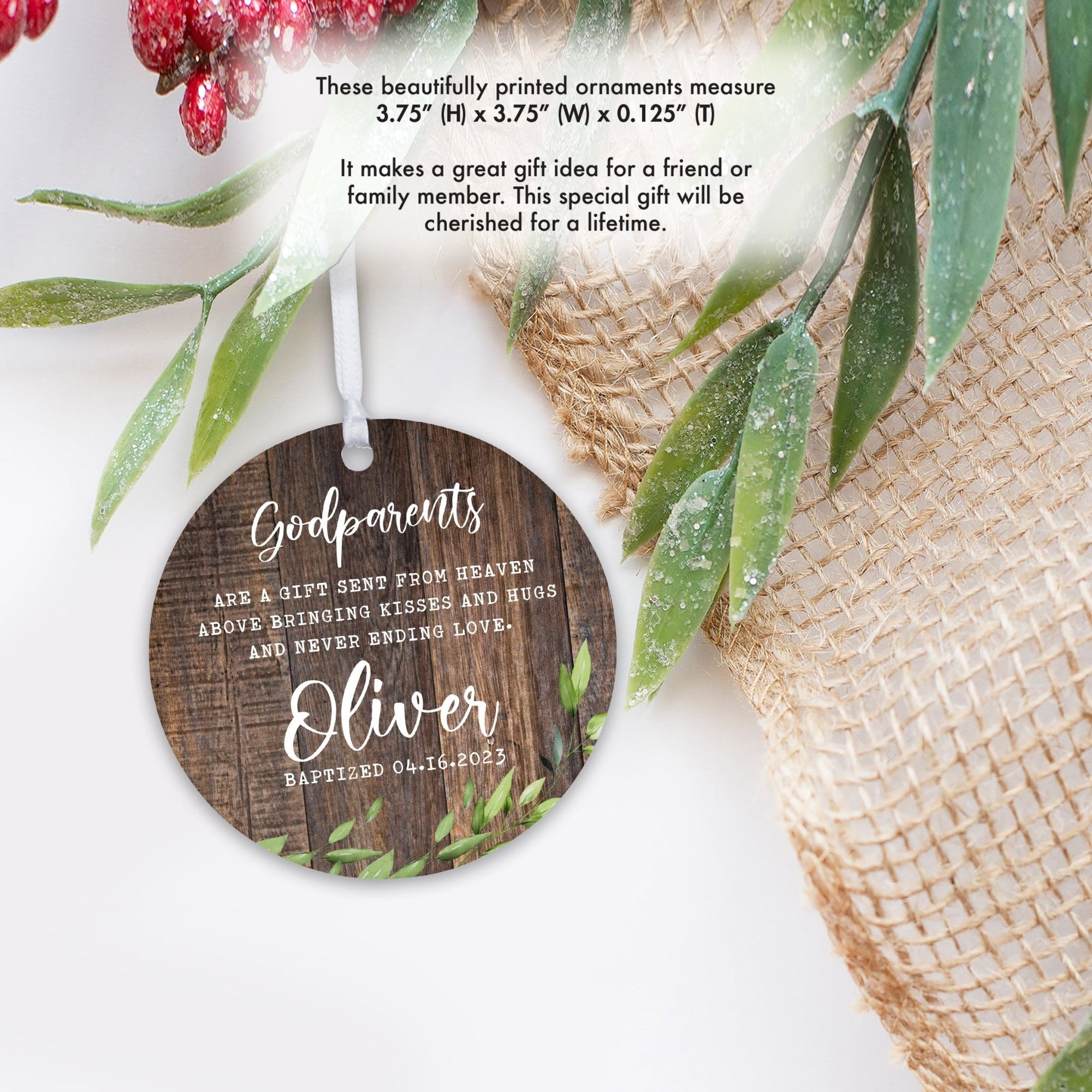 Personalized Unique Wooden Baptism Ornament Gift for Godchild - A Gift Sent From Heaven - LifeSong Milestones