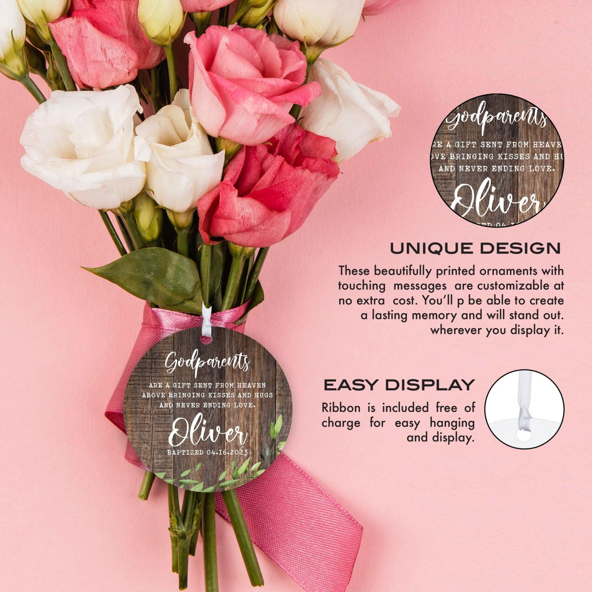 Personalized Unique Wooden Baptism Ornament Gift for Godchild - A Gift Sent From Heaven - LifeSong Milestones