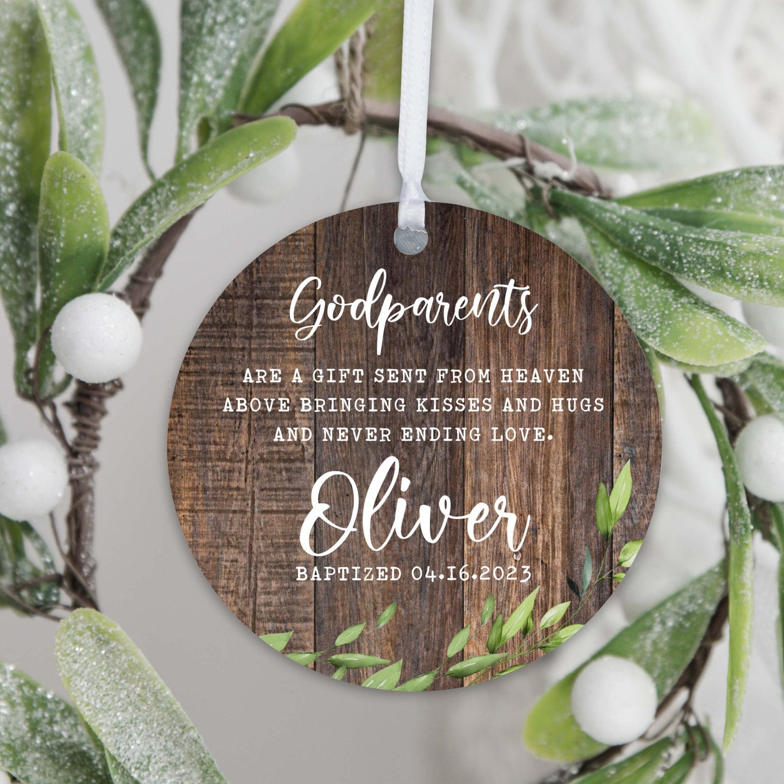 Personalized Unique Wooden Baptism Ornament Gift for Godchild - A Gift Sent From Heaven - LifeSong Milestones