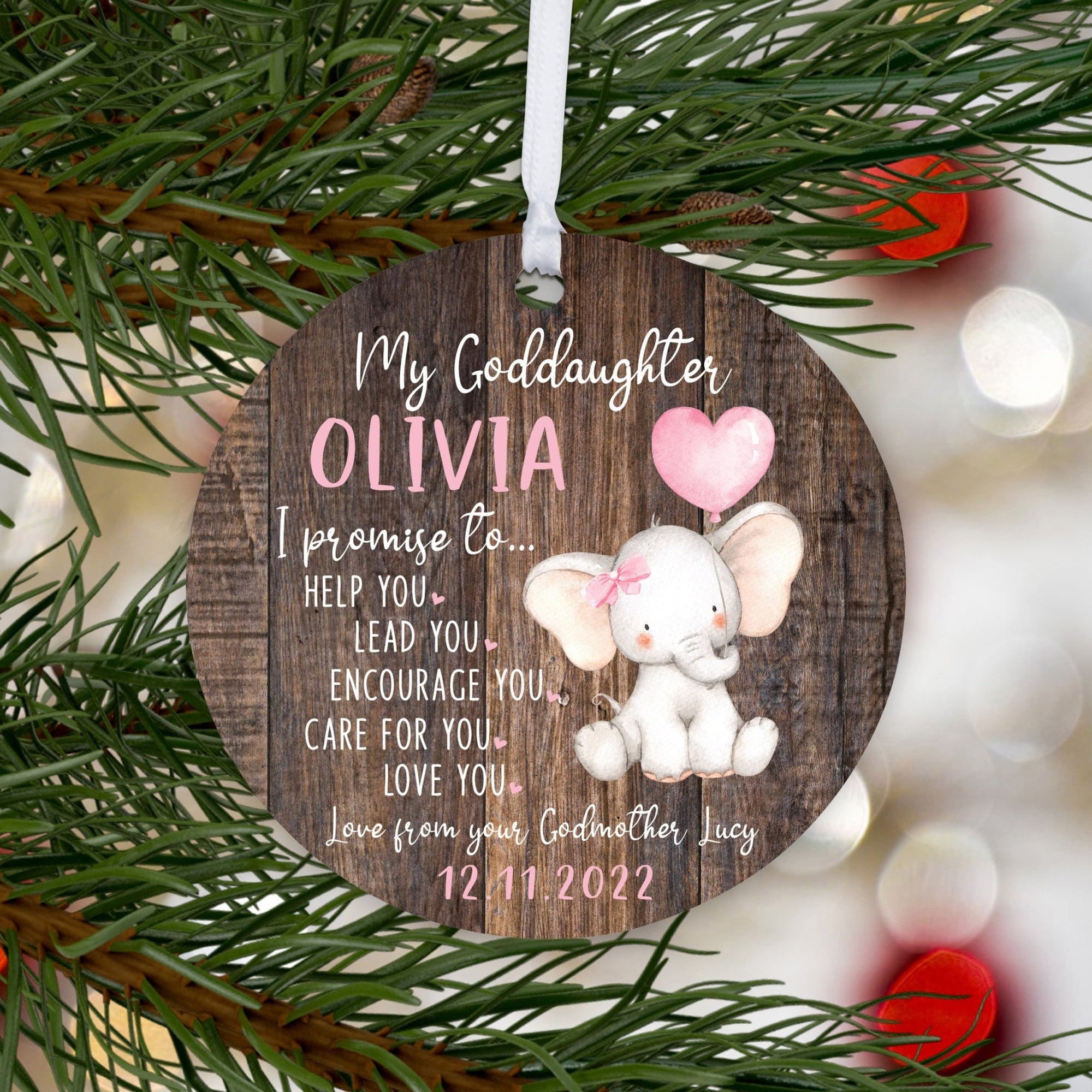 Personalized Unique Wooden Baptism Ornament Gift for Goddaughter - I Promise To Help You - LifeSong Milestones