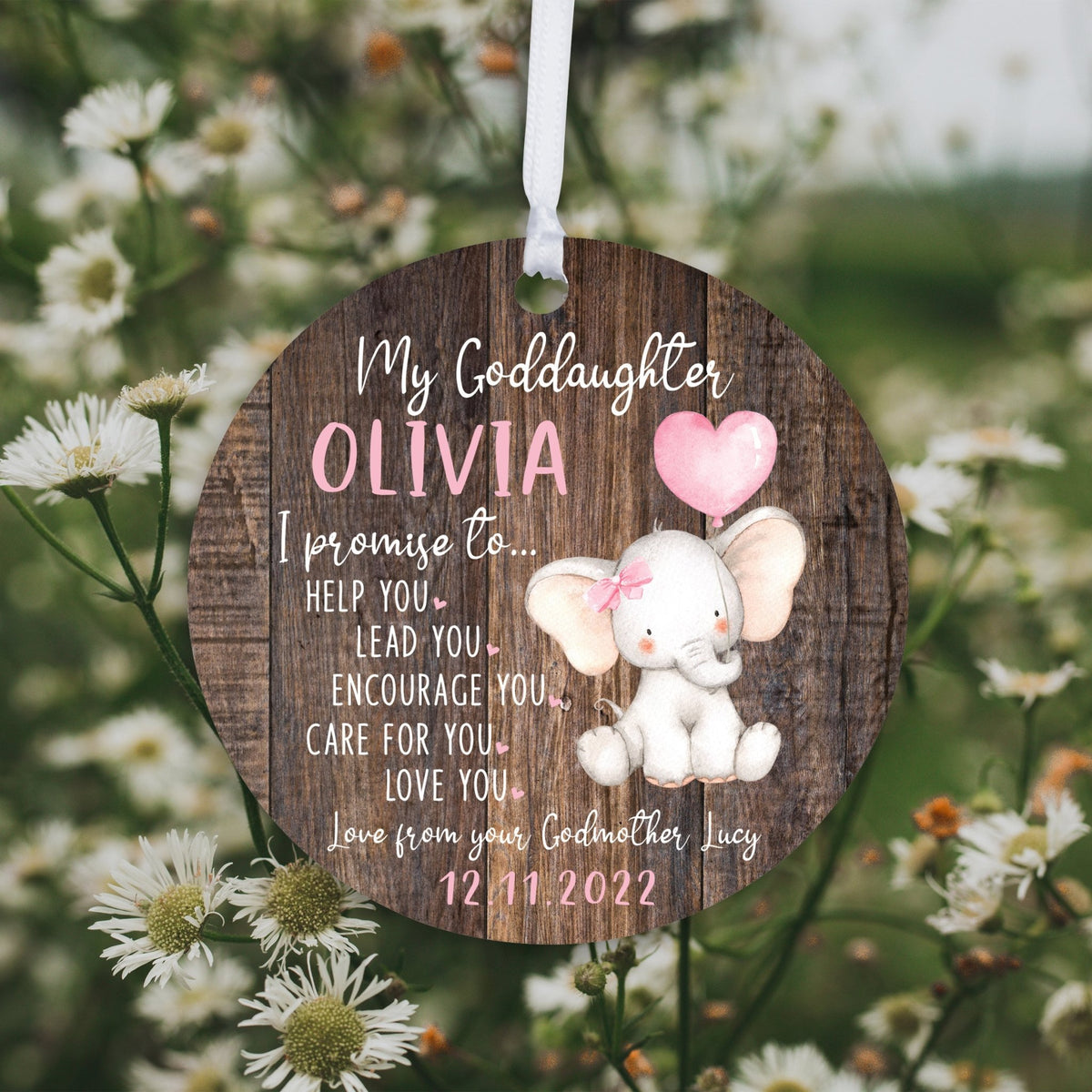 Personalized Unique Wooden Baptism Ornament Gift for Goddaughter - I Promise To Help You - LifeSong Milestones