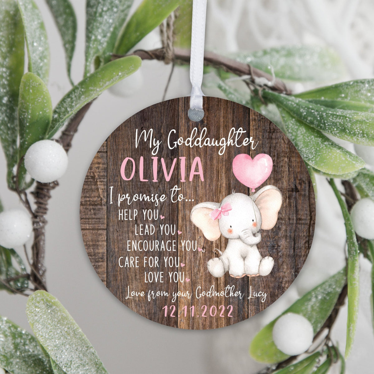 Personalized Unique Wooden Baptism Ornament Gift for Goddaughter - I Promise To Help You - LifeSong Milestones