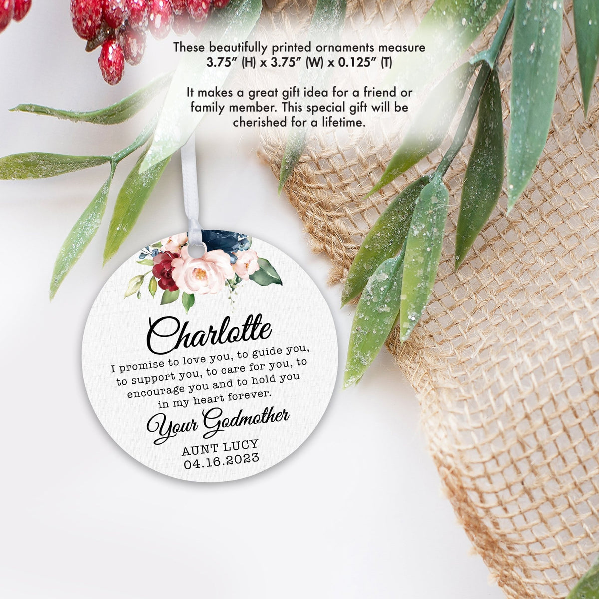 Personalized Unique Wooden Baptism Ornament Gift for Goddaughter - I Promise To Love You - LifeSong Milestones