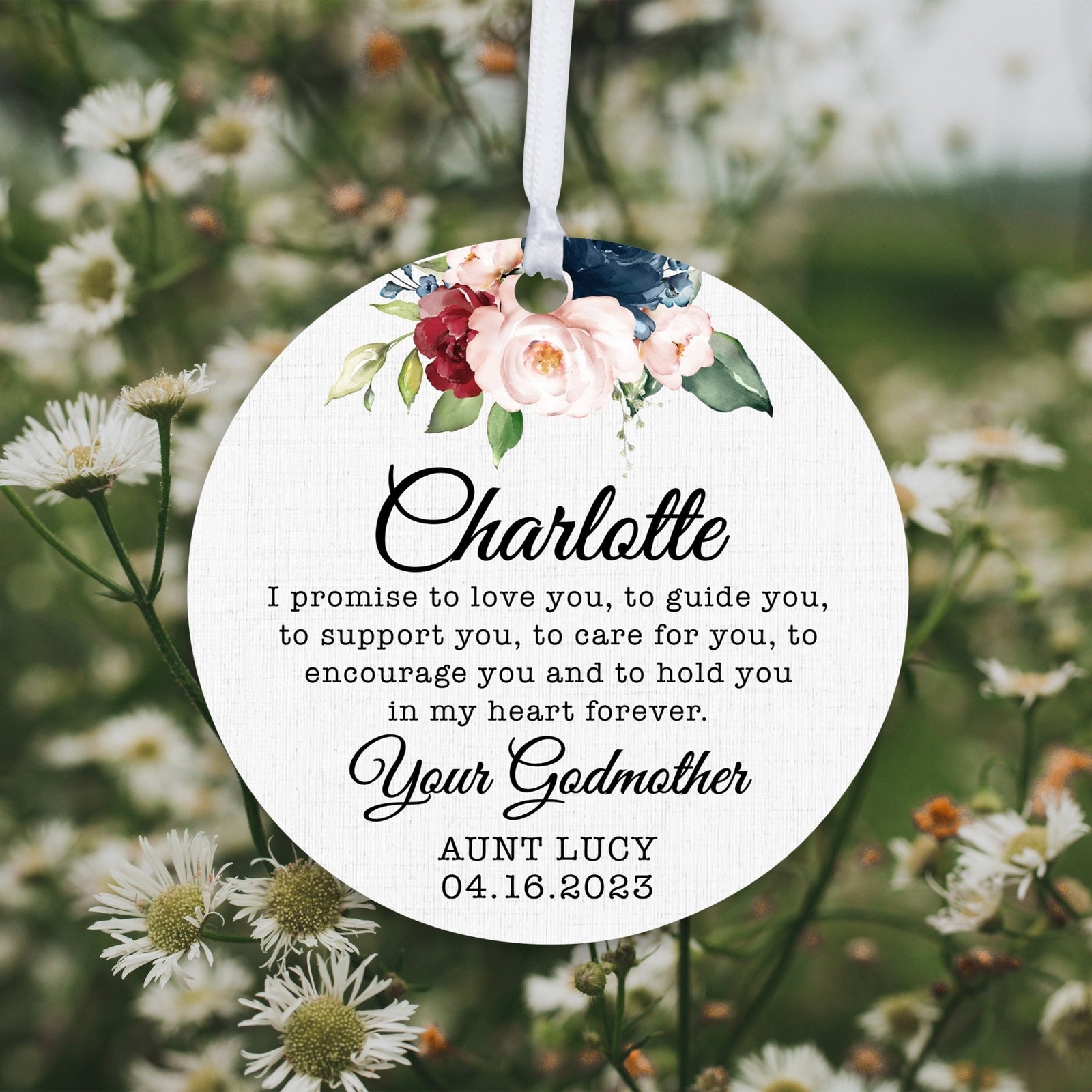 Personalized Unique Wooden Baptism Ornament Gift for Goddaughter - I Promise To Love You - LifeSong Milestones