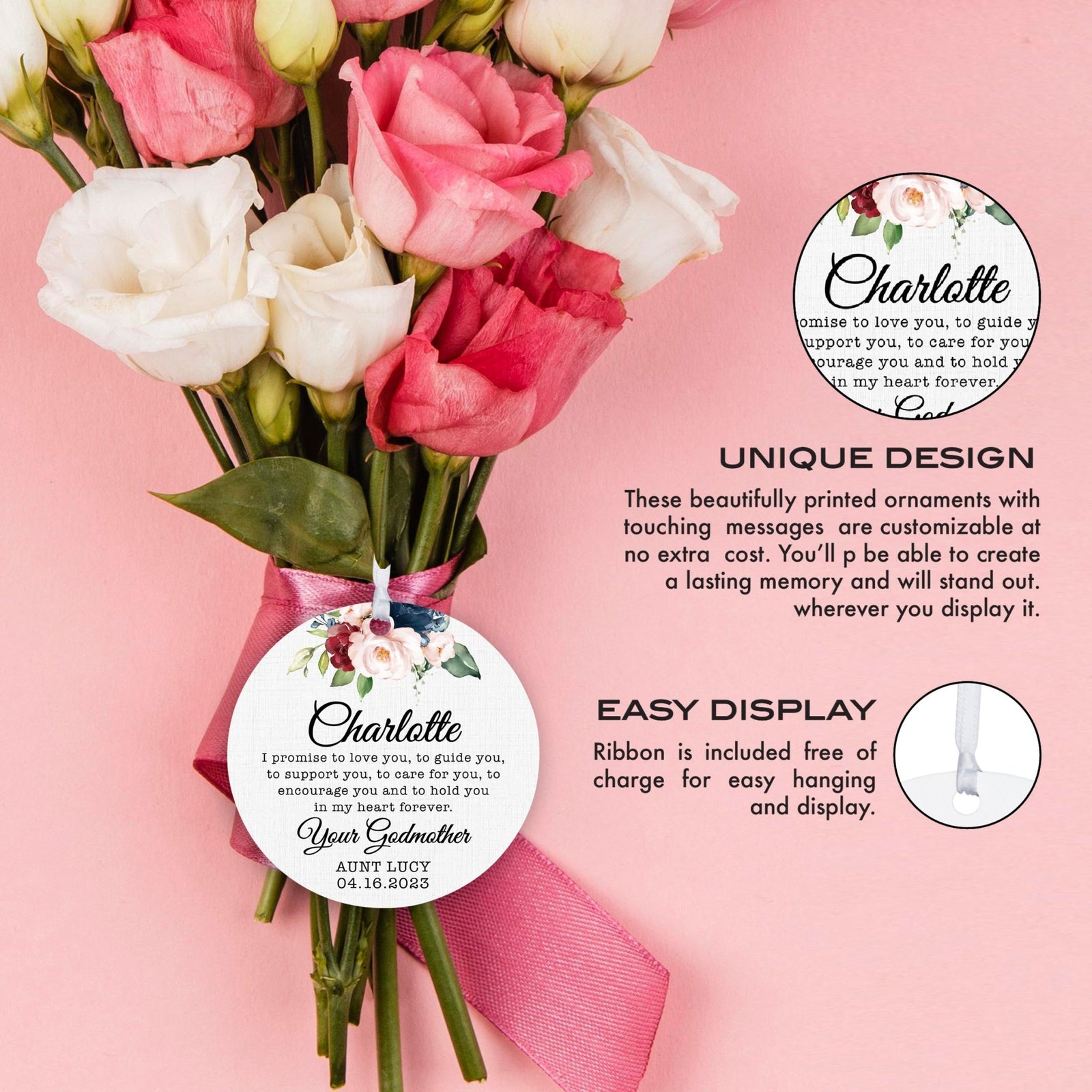 Personalized Unique Wooden Baptism Ornament Gift for Goddaughter - I Promise To Love You - LifeSong Milestones