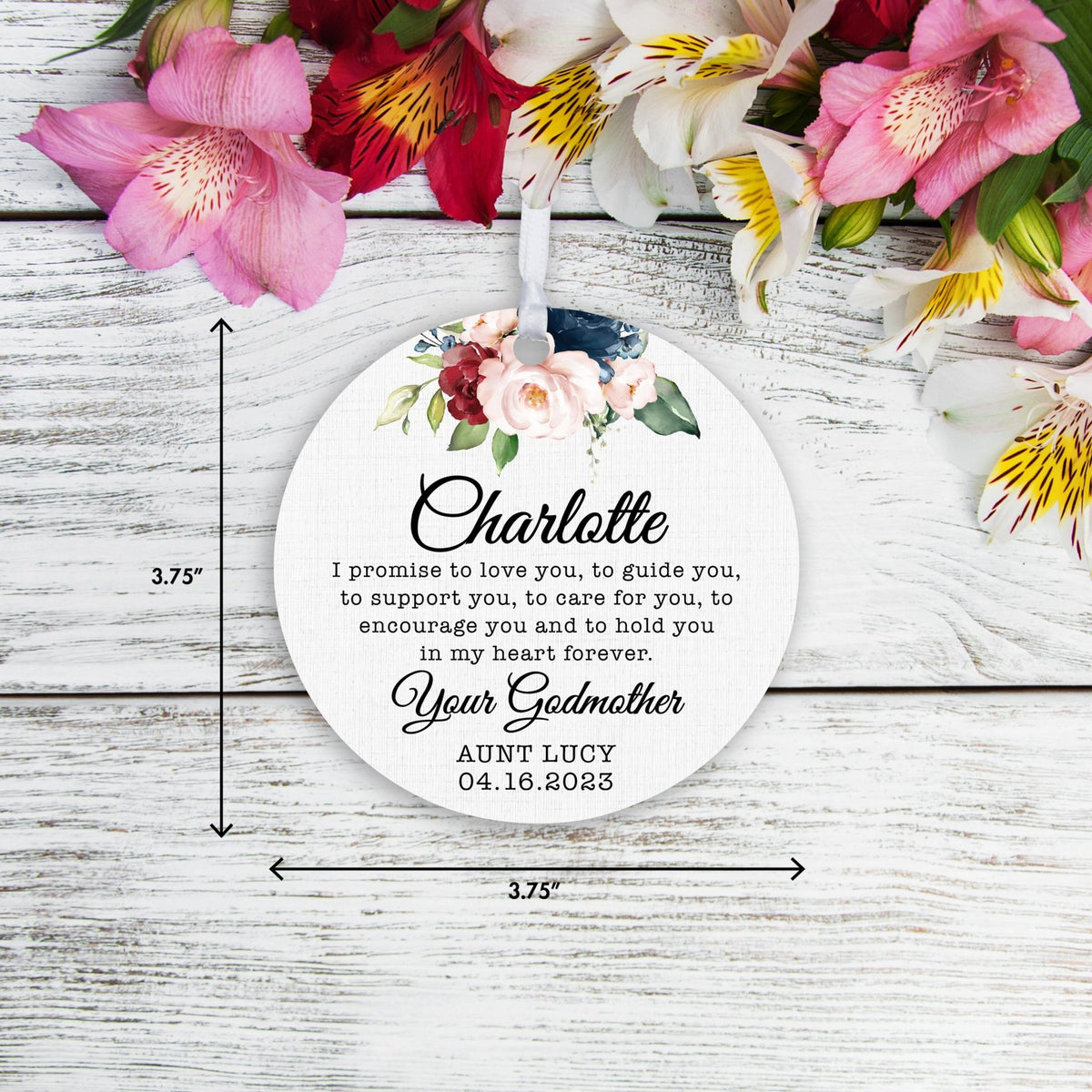 Personalized Unique Wooden Baptism Ornament Gift for Goddaughter - I Promise To Love You - LifeSong Milestones