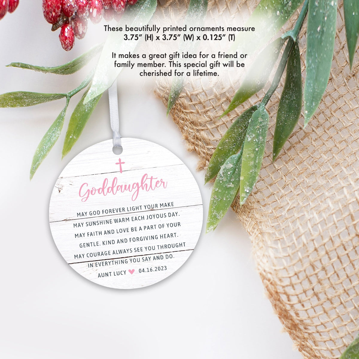 Personalized Unique Wooden Baptism Ornament Gift for Goddaughter - May God Forever Light - LifeSong Milestones