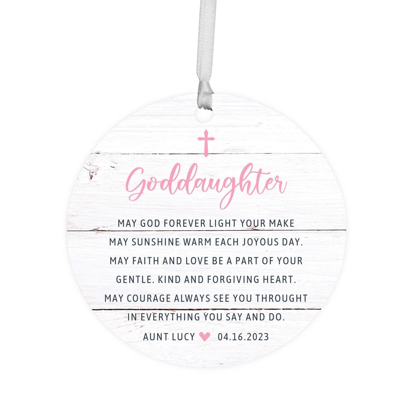 Personalized Unique Wooden Baptism Ornament Gift for Goddaughter - May God Forever Light - LifeSong Milestones