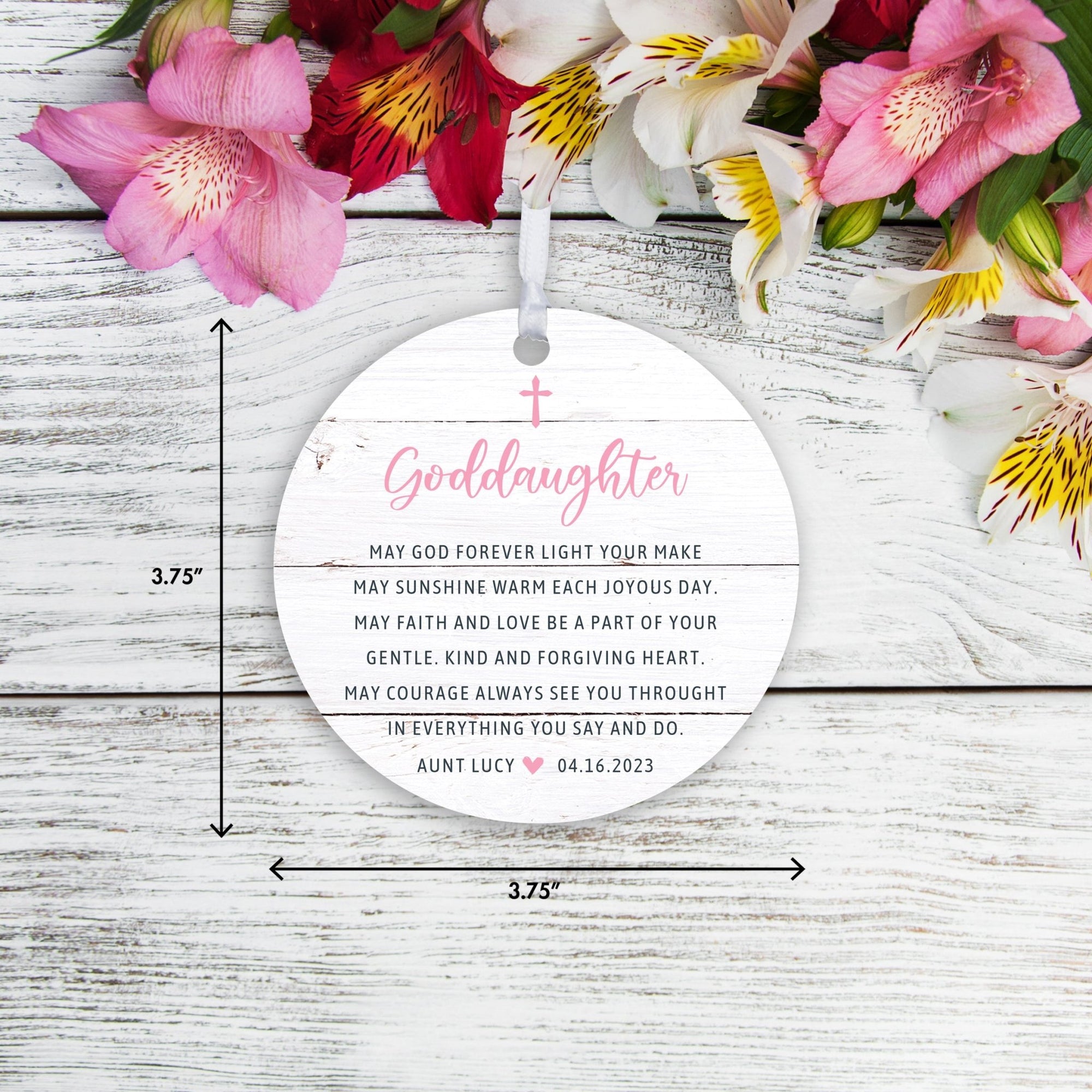 Personalized Unique Wooden Baptism Ornament Gift for Goddaughter - May God Forever Light - LifeSong Milestones