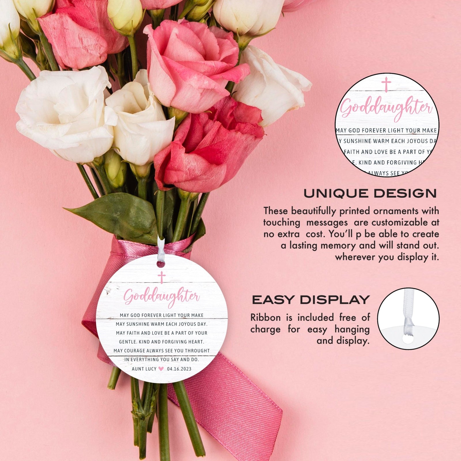 Personalized Unique Wooden Baptism Ornament Gift for Goddaughter - May God Forever Light - LifeSong Milestones