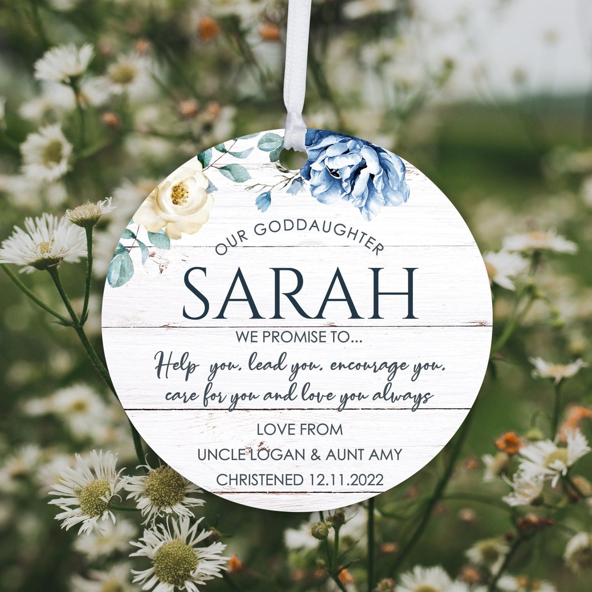 Personalized Unique Wooden Baptism Ornament Gift for Goddaughter - We Promise To Help You - LifeSong Milestones
