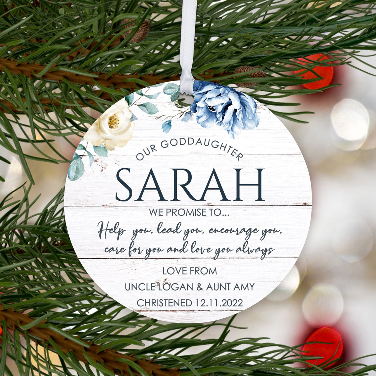 Personalized Unique Wooden Baptism Ornament Gift for Goddaughter - We Promise To Help You - LifeSong Milestones