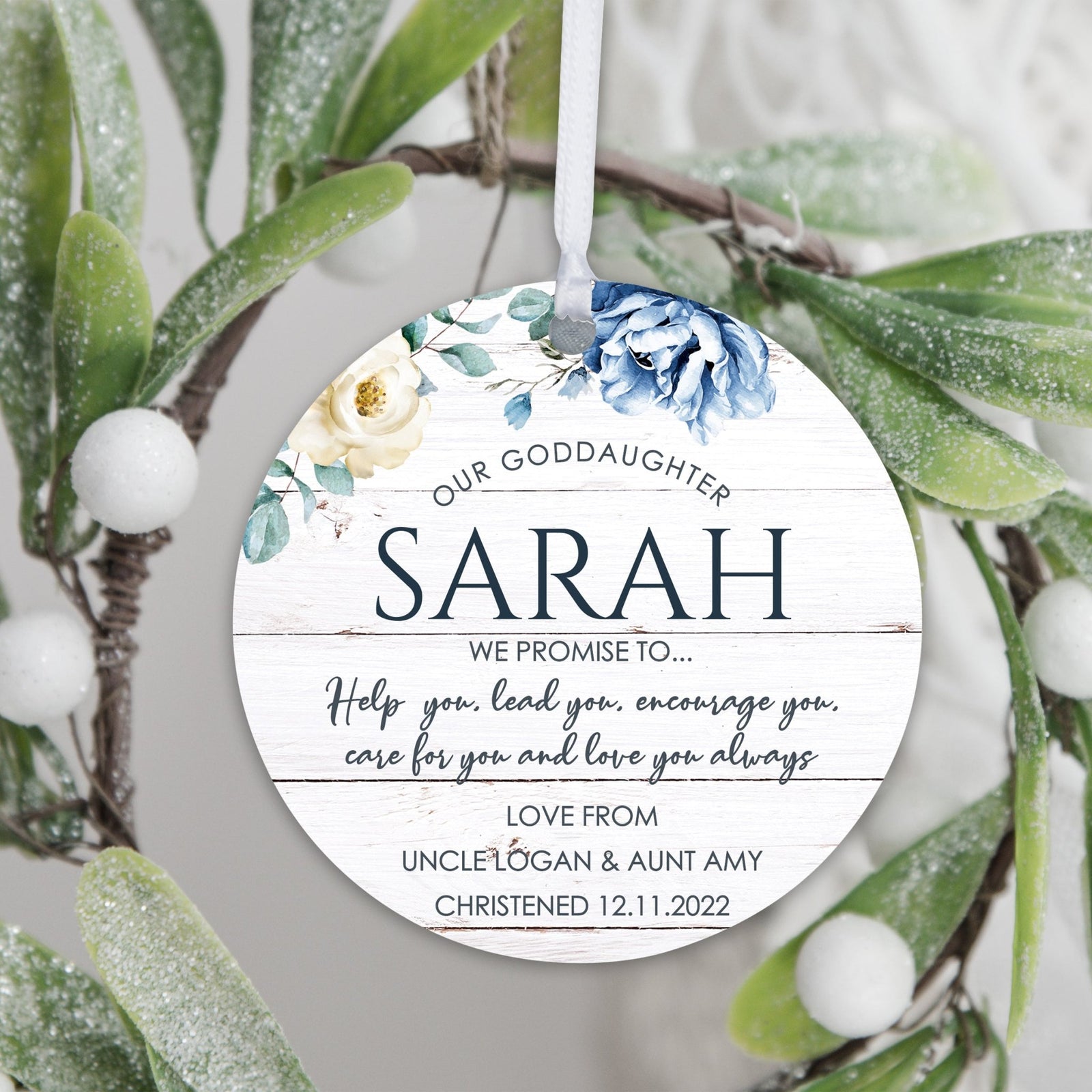 Personalized Unique Wooden Baptism Ornament Gift for Goddaughter - We Promise To Help You - LifeSong Milestones