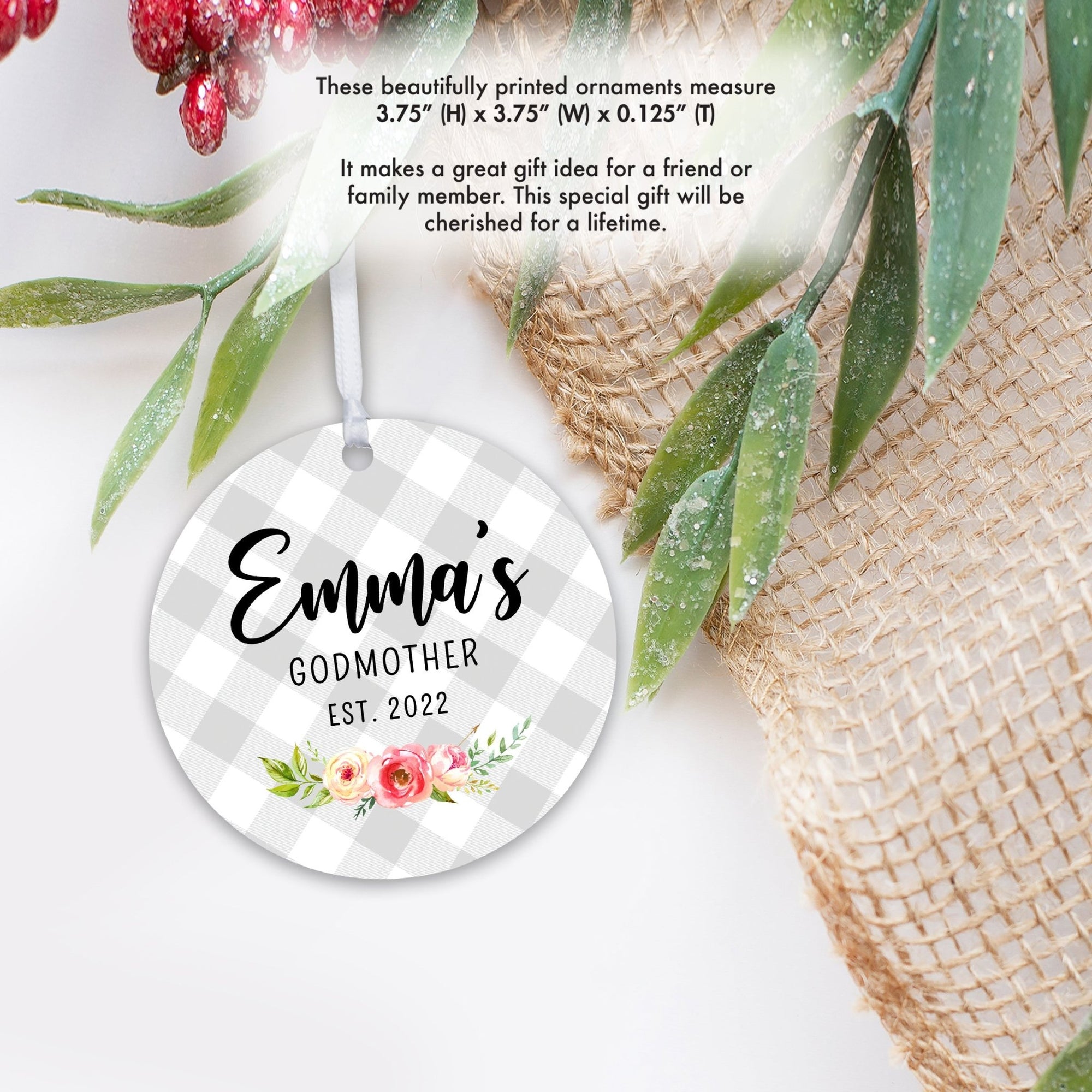 Personalized Unique Wooden Baptism Ornament Gift for Godmother - LifeSong Milestones