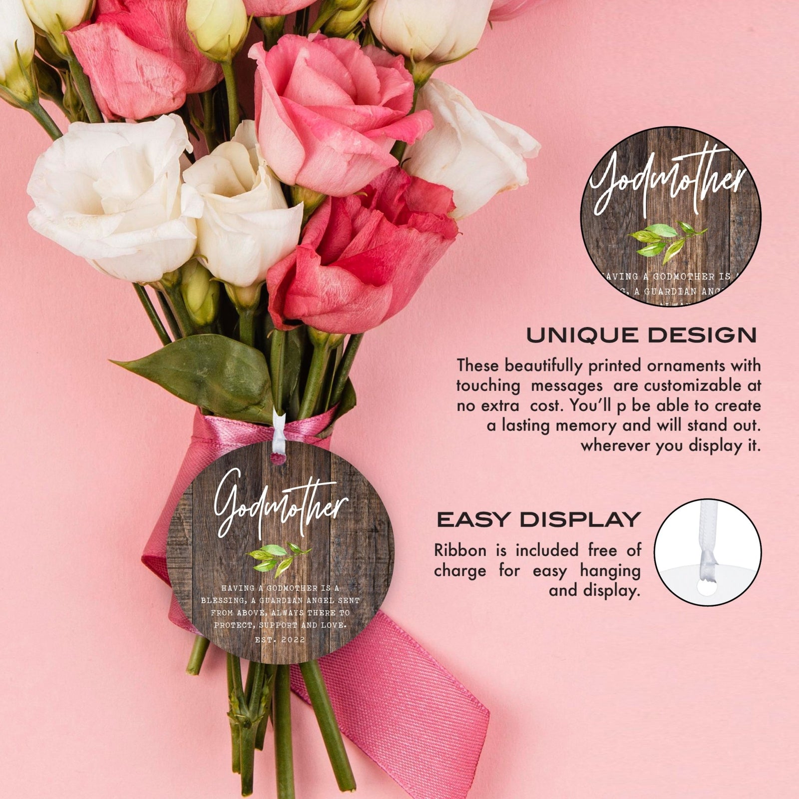 Personalized Unique Wooden Baptism Ornament Gift for Godmother - Having A Godmother Is A Blessing - LifeSong Milestones