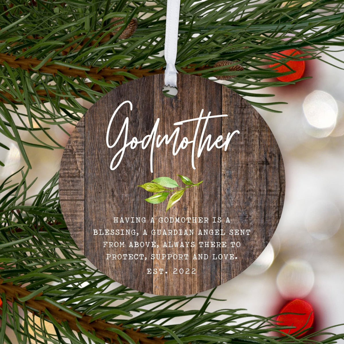 Personalized Unique Wooden Baptism Ornament Gift for Godmother - Having A Godmother Is A Blessing - LifeSong Milestones