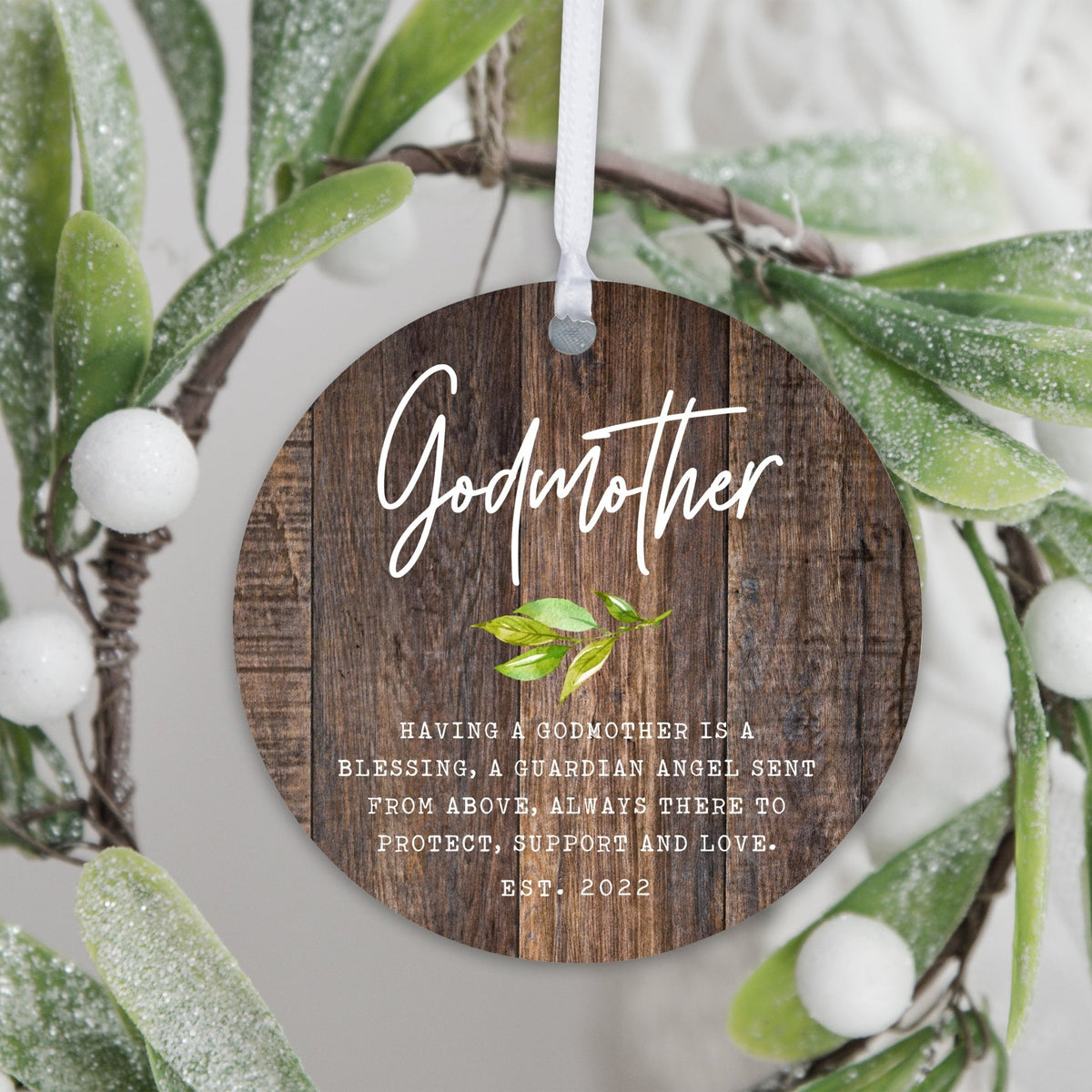 Personalized Unique Wooden Baptism Ornament Gift for Godmother - Having A Godmother Is A Blessing - LifeSong Milestones