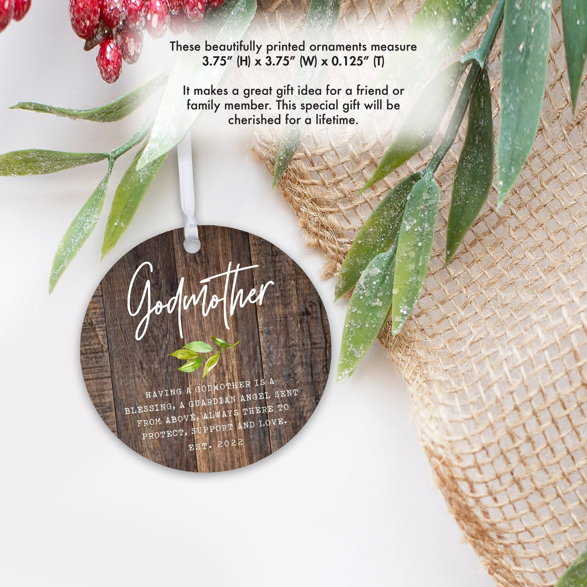 Personalized Unique Wooden Baptism Ornament Gift for Godmother - Having A Godmother Is A Blessing - LifeSong Milestones