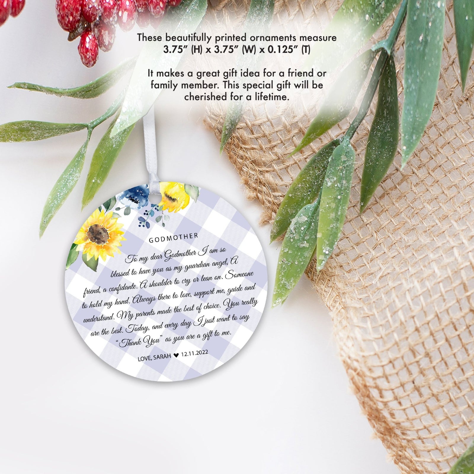 Personalized Unique Wooden Baptism Ornament Gift for Godmother - I Am So Blessed - LifeSong Milestones