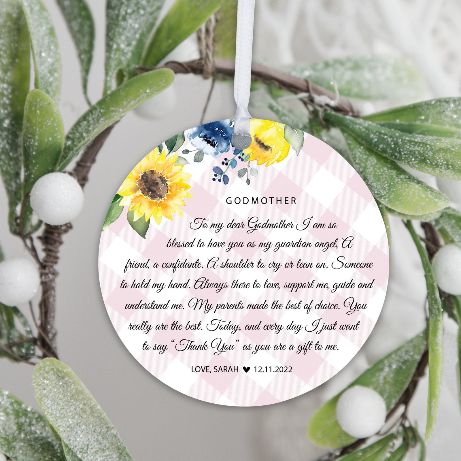 Personalized Unique Wooden Baptism Ornament Gift for Godmother - I Am So Blessed - LifeSong Milestones