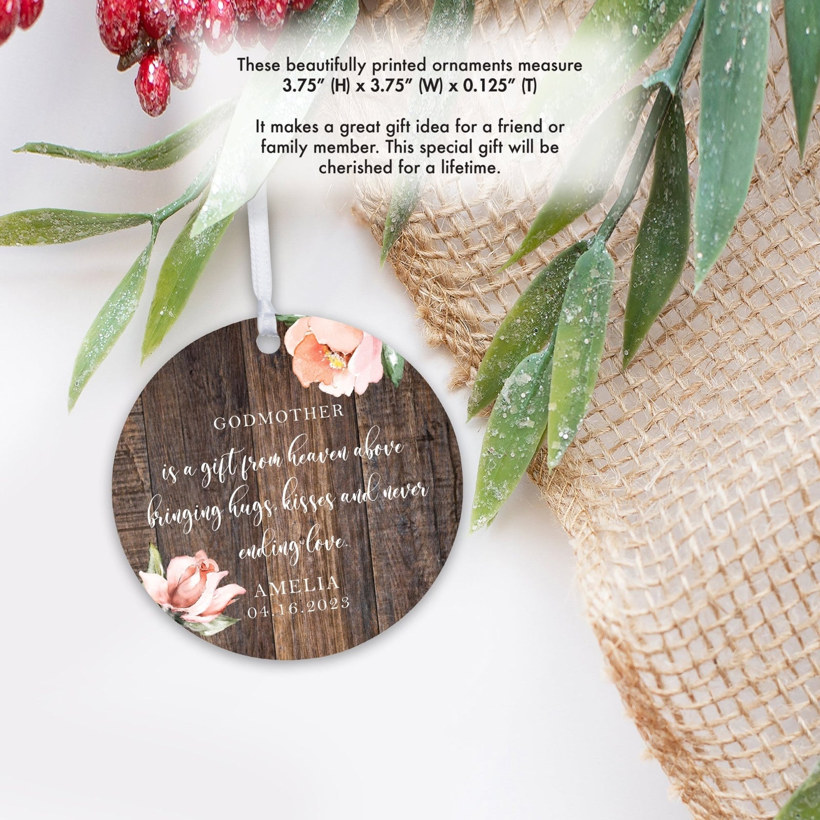 Personalized Unique Wooden Baptism Ornament Gift for Godmother - Is A Gift From Heaven - LifeSong Milestones