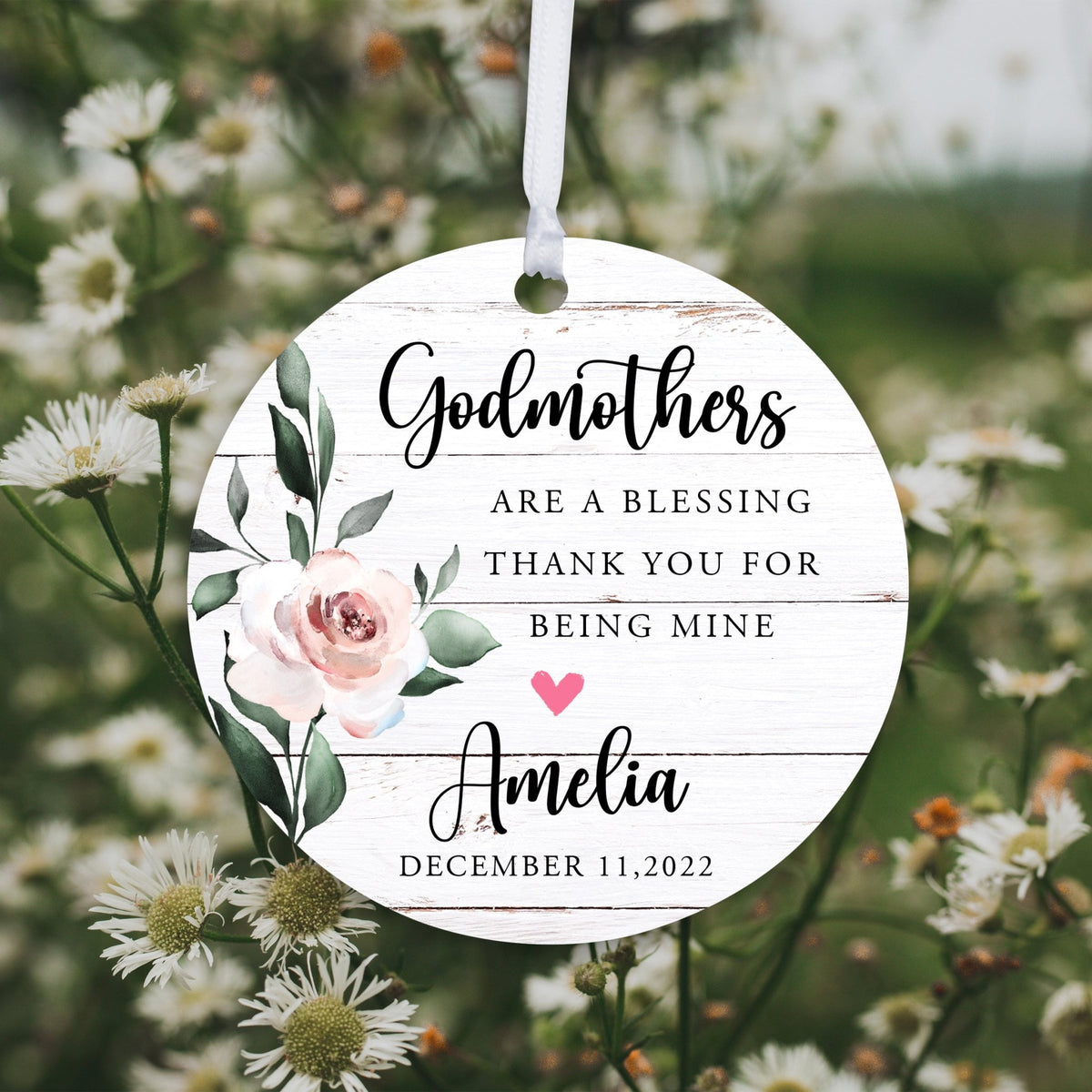 Personalized Unique Wooden Baptism Ornament Gift for Godmother - Thank You For Being Mine - LifeSong Milestones