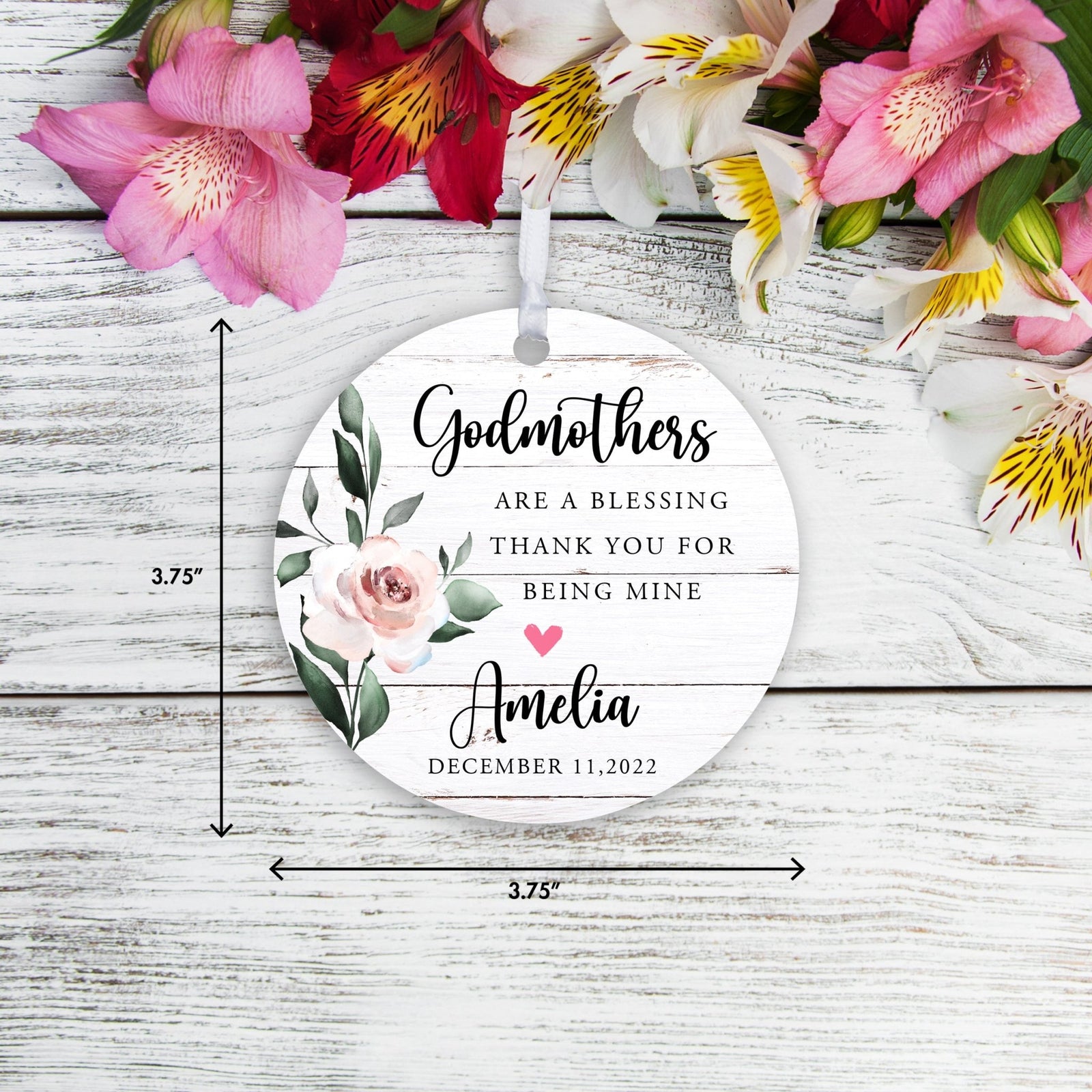 Personalized Unique Wooden Baptism Ornament Gift for Godmother - Thank You For Being Mine - LifeSong Milestones