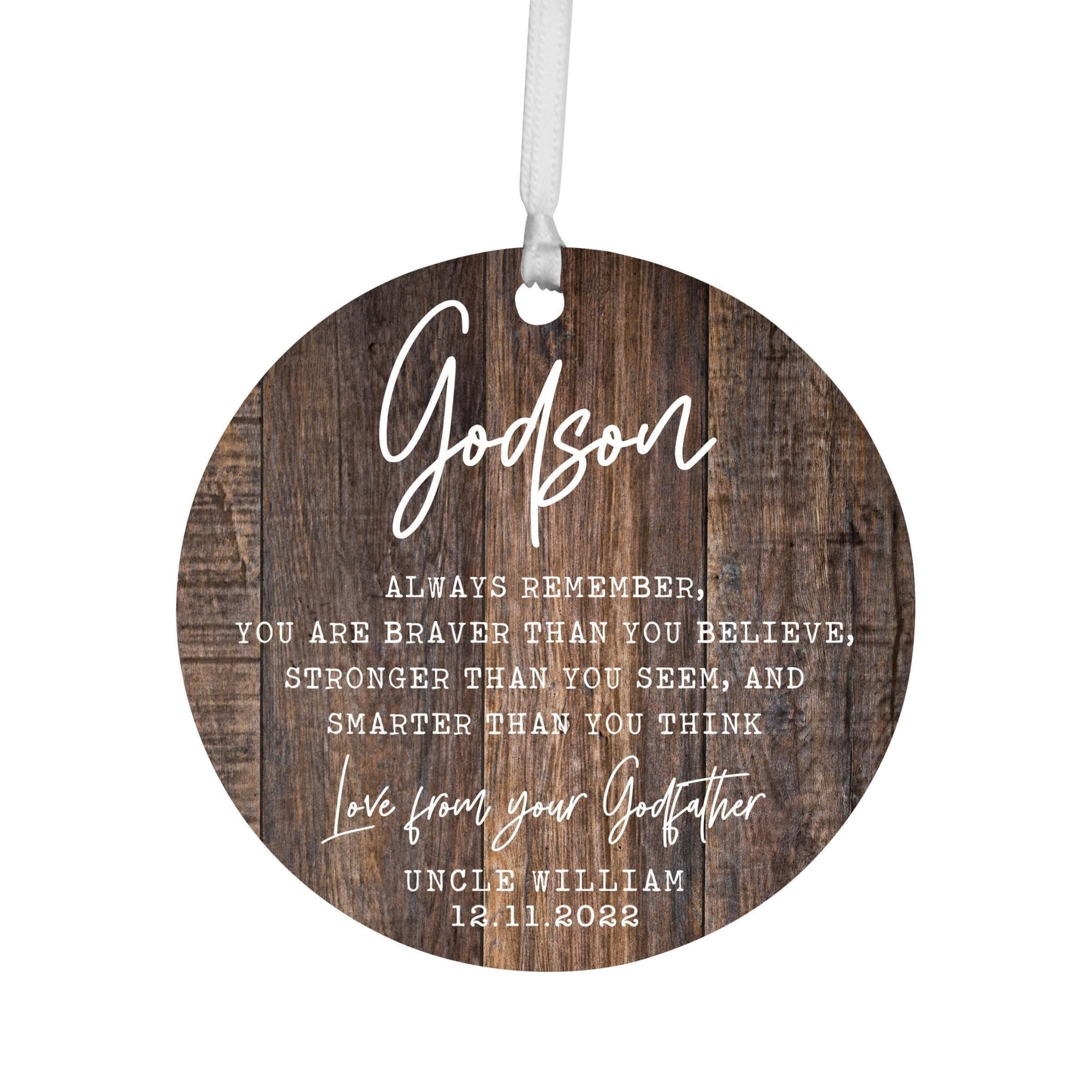 Personalized Unique Wooden Baptism Ornament Gift for Godson - Always Remember You Are Braver - LifeSong Milestones