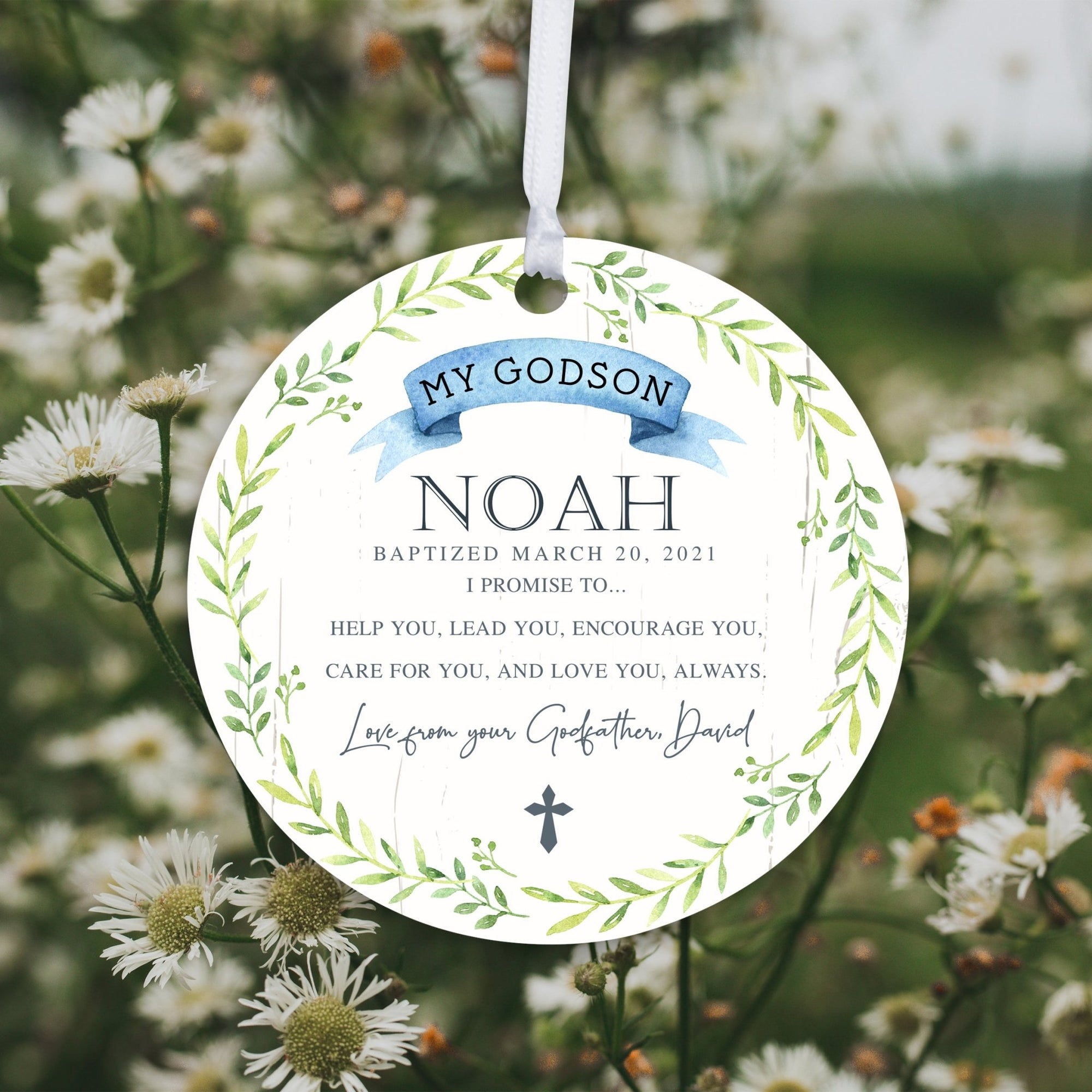 Personalized Unique Wooden Baptism Ornament Gift for Godson - I Promise To Help You - LifeSong Milestones