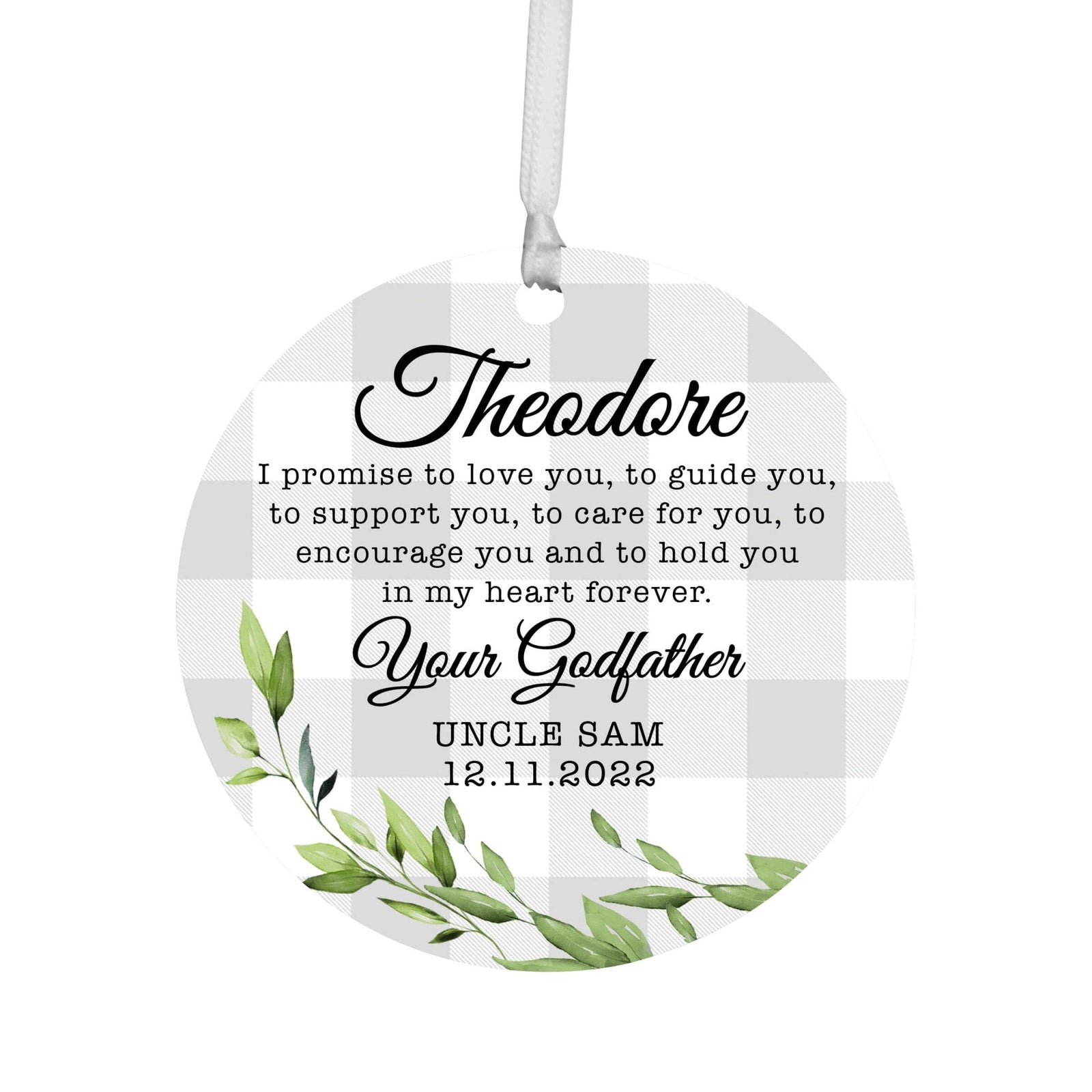 Personalized Unique Wooden Baptism Ornament Gift for Godson - I Promise To Love You - LifeSong Milestones